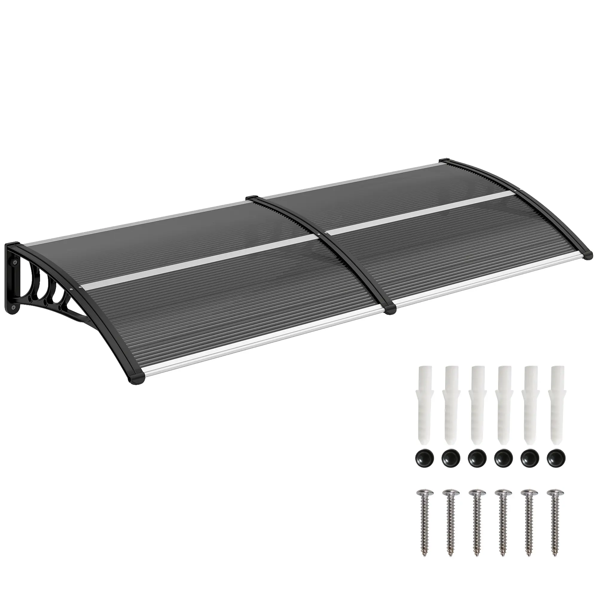 Exterior Awning for Doors and Windows 196x75 cm Canopy Protection against Sun and Rain with Polycarbonate Cover Black Aluminum Support