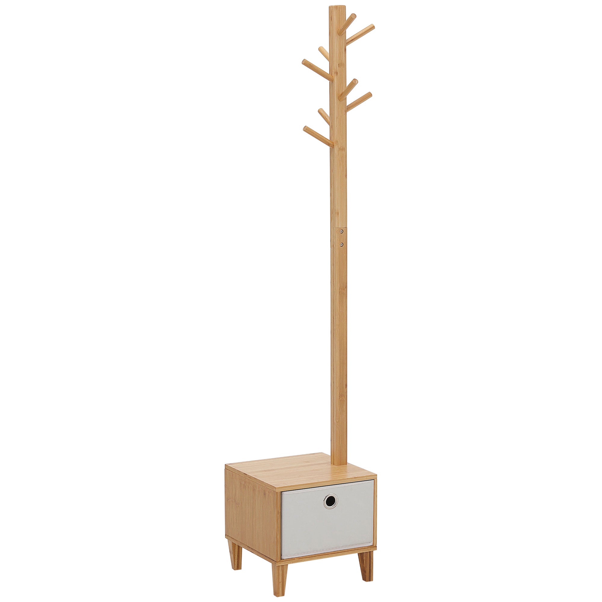 HOMCOM Unité de rangement 3-en-1 de style scandinave avec tiroir et banc porte-manteau en polyester gris clair et en bois de bambou massif