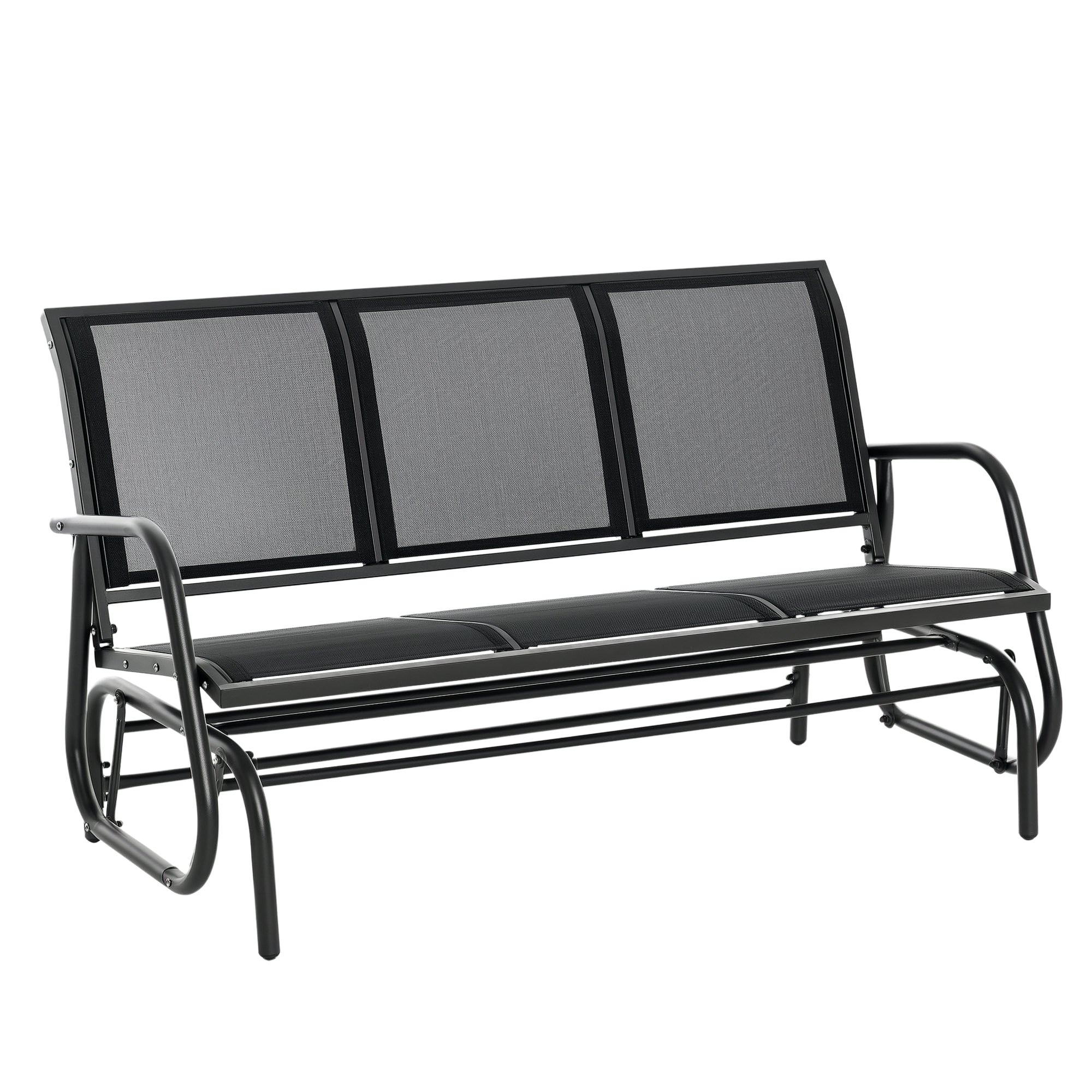 Outsunny 3-Sitzer Schaukelstuhl Gartenbank mit Wippmechanismus aus Metall - Ideal für den Garten oder die Terrasse, belastbar bis 300 kg - 147 x 70 x 85 cm Dunkelgrau