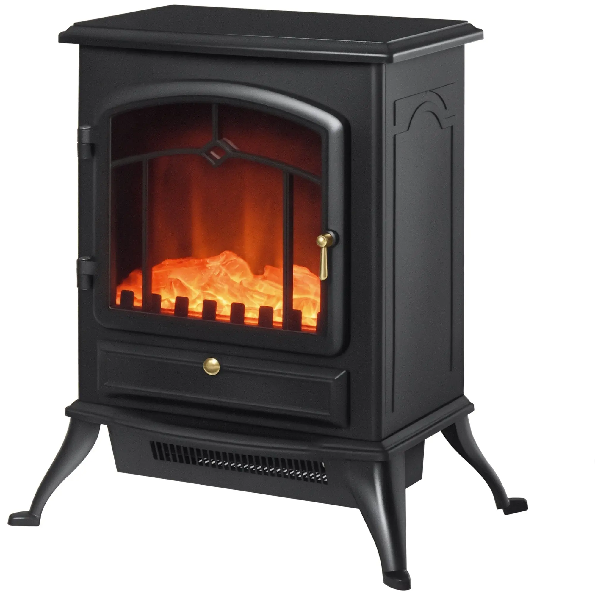 Portable Electric Fireplace 1000/2000W Decorative Fireplace with Flame Effect Thermostat and Overheat Protection for Room 15-20 m? 45x28x54 cm Black