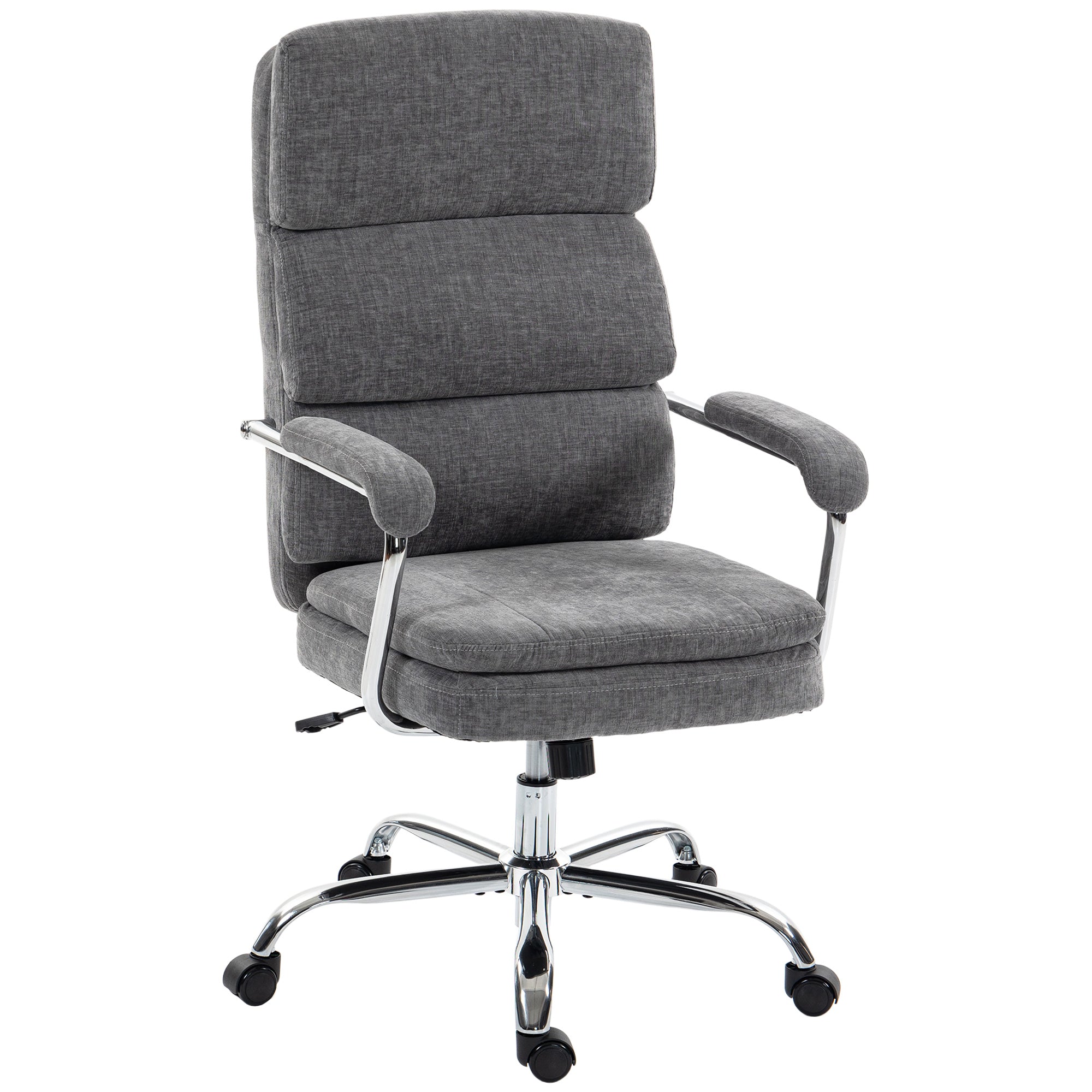 HOMCOM ergonomisk kontorsstol i chenille med vadderade armstöd, justerbar höjd och lutning, 360° svängning, grå