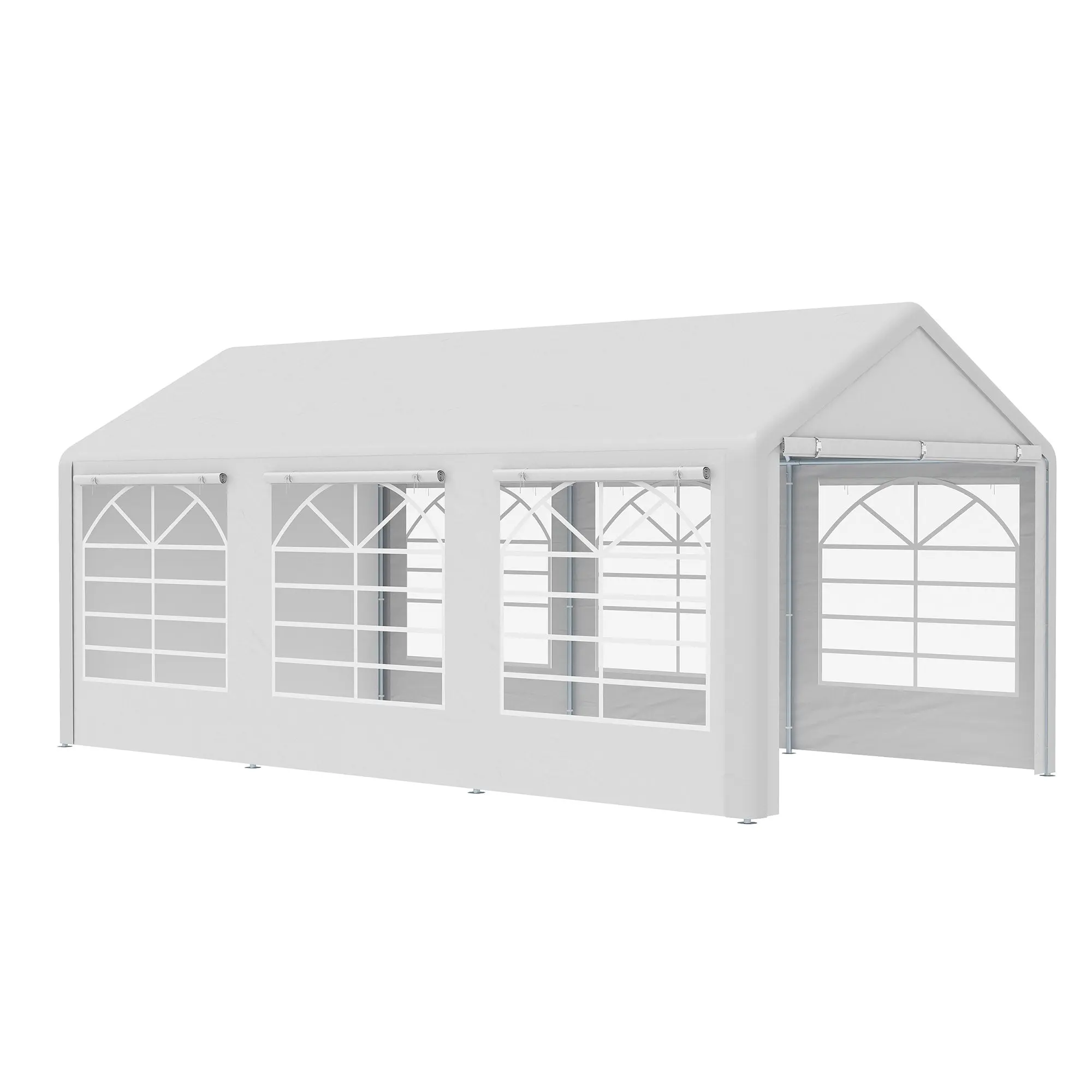 Pavilion Party Tent 3x6m Garden Marquee Gazebo with 4 Side Walls Windows Polyester+Metal White