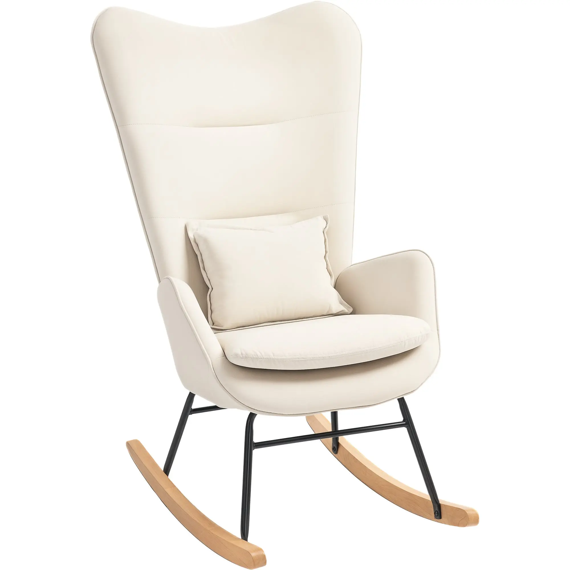 Rocking Chair Swivel Armchair with Cushion, High Back Armchair with Velvet Look, Rocking Chair up to 120 kg Load Capacity for Bedroom, Living Room, Cream White