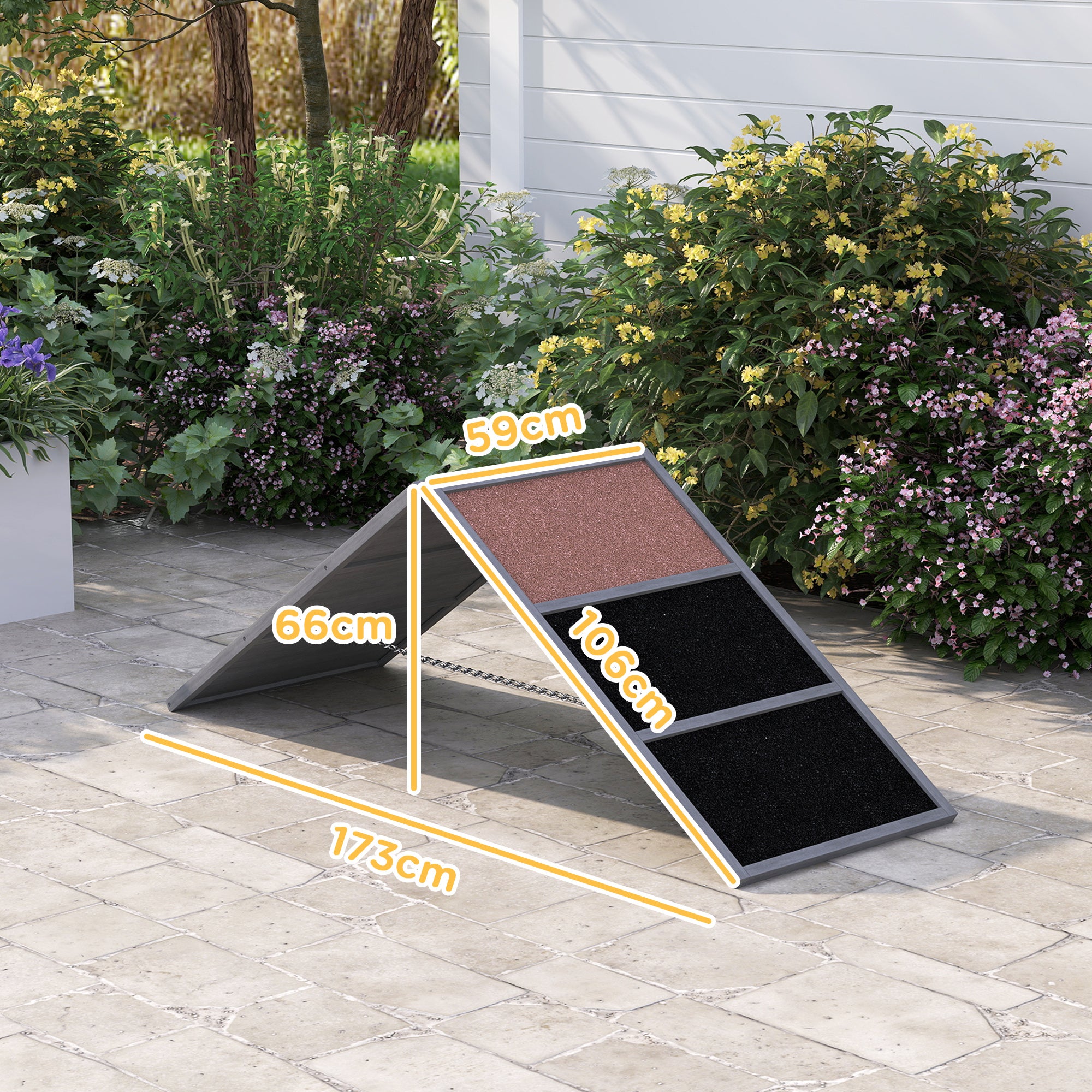 PawHut Hënn Agility Ramp, Agility Equipement fir Hënn, A-Ramp Design, Rutschsëcher Uewerfläch, fir Hënn vun allen Rassen, fir Gaart, Park, graa