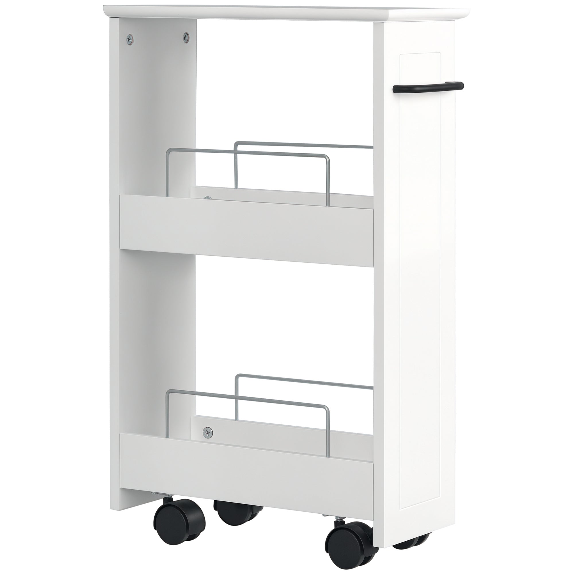 kleankin Κουζίνα Space-Saving Καρότσι, Σχεδιασμένο Καρότσι Μπάνιου, Πολυλειτουργικό, MDF Δίσκος, Περιστρεφόμενους Τροχούς και Χερούλι, 42.5x20.3x66.7εκ, Λευκό