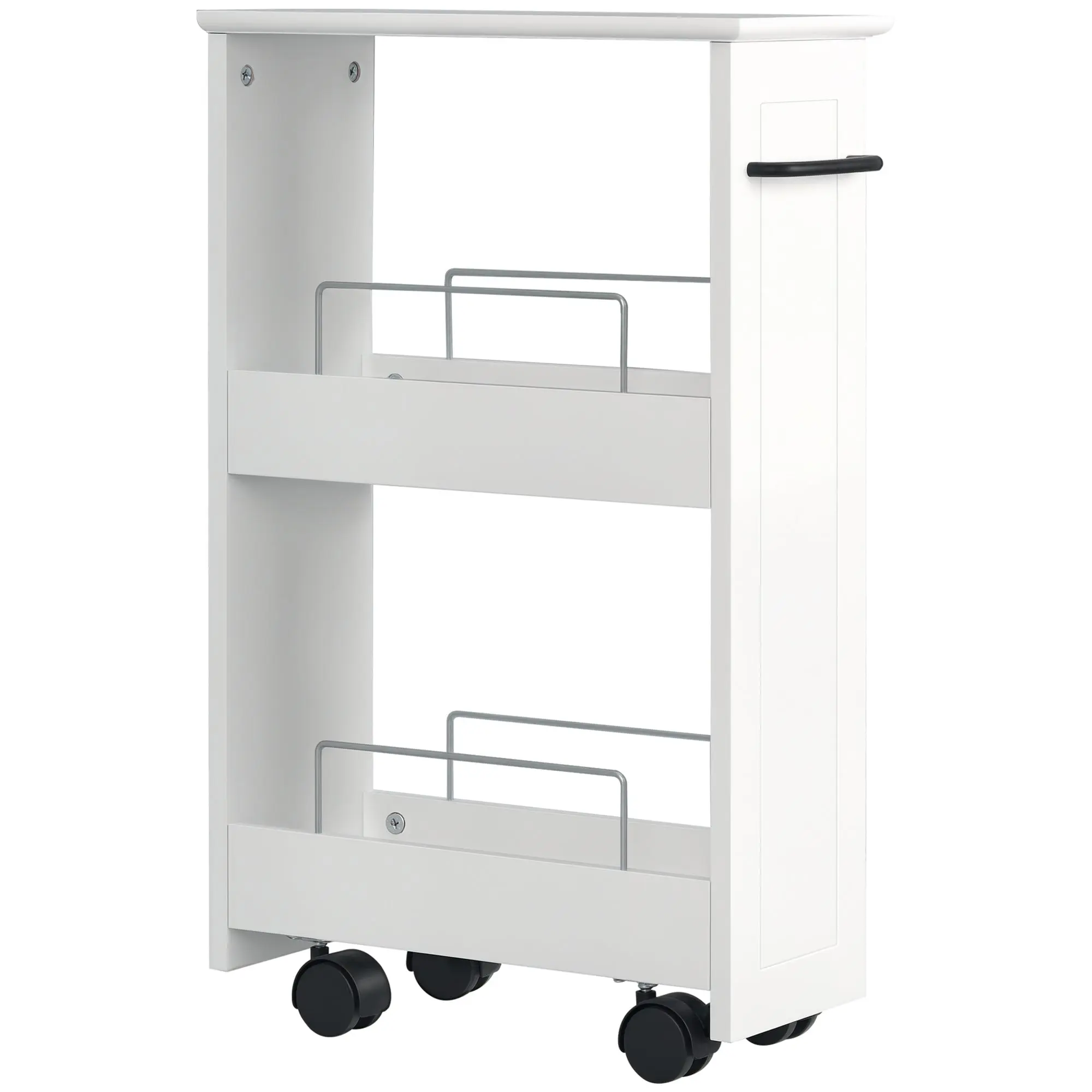 Space-Saving Kitchen Cart, Design Bathroom Cart, Multipurpose, Space-Saving, MDF Wood Shelf, Swivel Wheels and Handle, 42.5x20.3x66.7cm, White