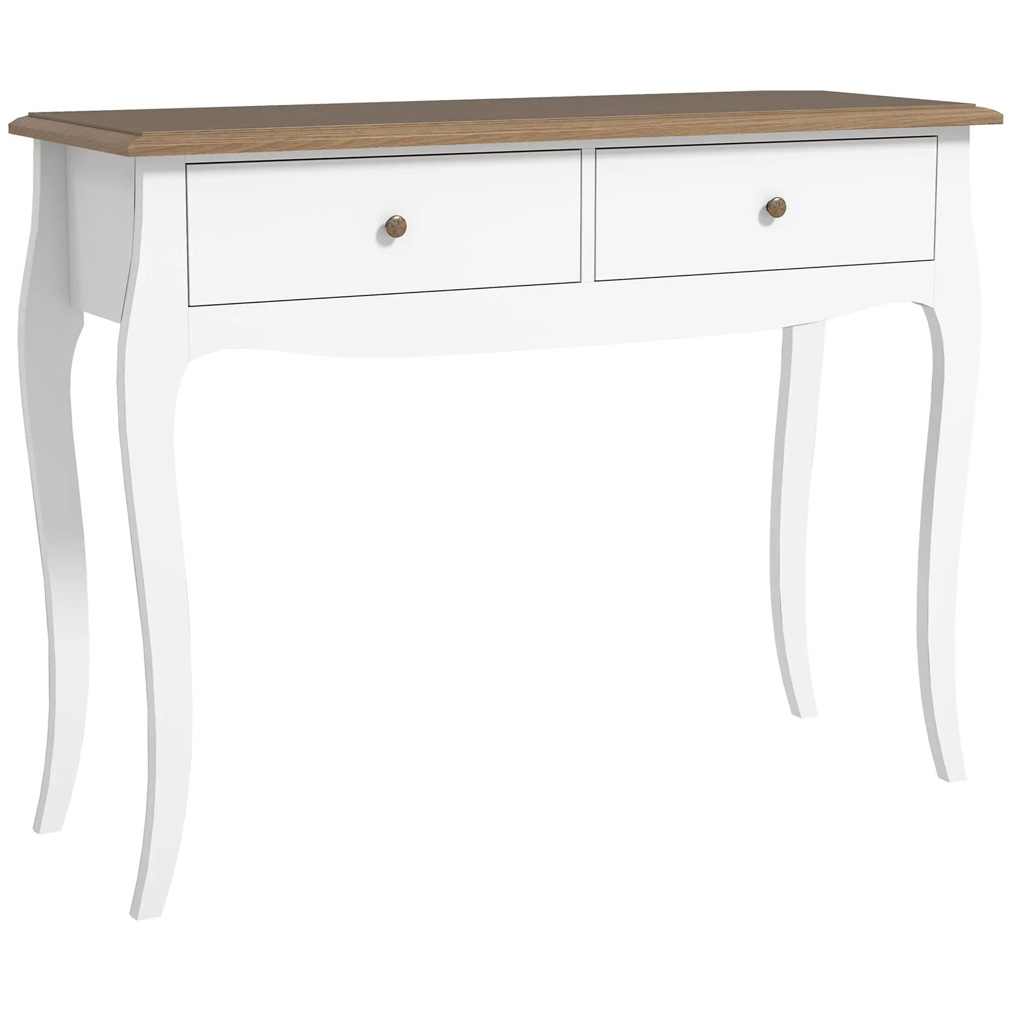Console Table Entryway Table with 2 Drawers French Style for Hallway Bedroom Living Room 100x35x76.5 cm White and Dark Brown