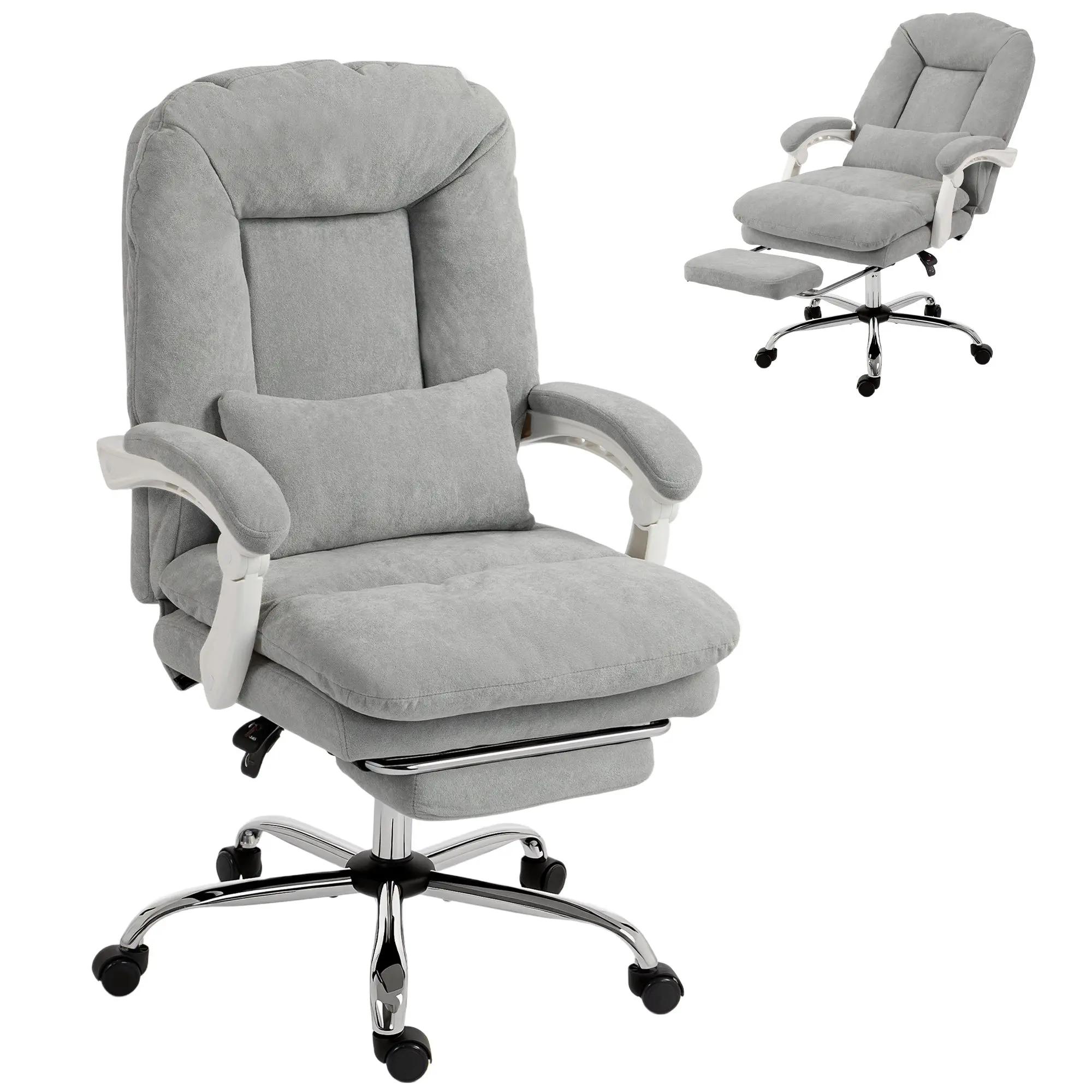 Ergonomic Velvet Office Chair — Reclining, Footrest, Lumbar Support, Adjustable Height, 360° Swivel (Light Gray)