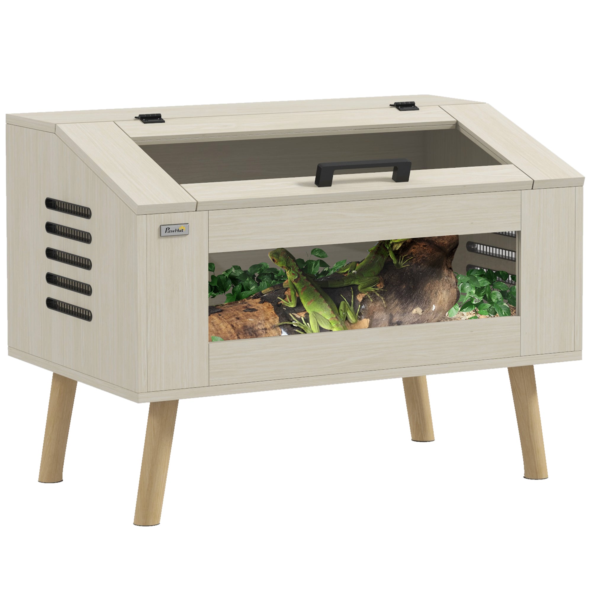 PawHut Roomik Terrarium Küljentuuleg, 111L Maovivaar, Karastatud Klaasaken, Kate, 80 x 50 x 60 cm looduslik puit