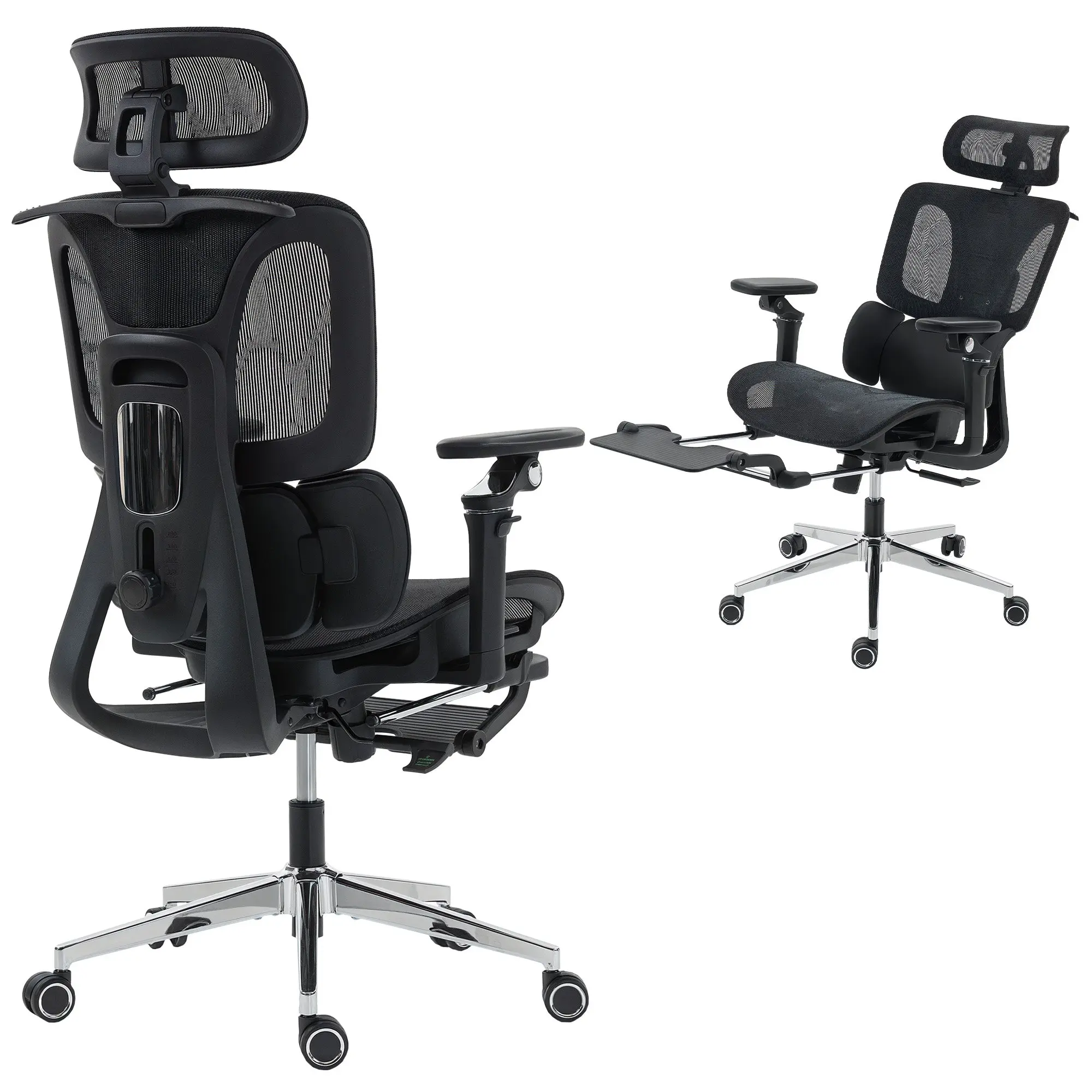 Ergonomic Mesh Office Chair with 6D Armrests, Adjustable Headrest & Seat Depth, Reclining, Height-Adjustable, Lumbar Support and Footrest, Black
