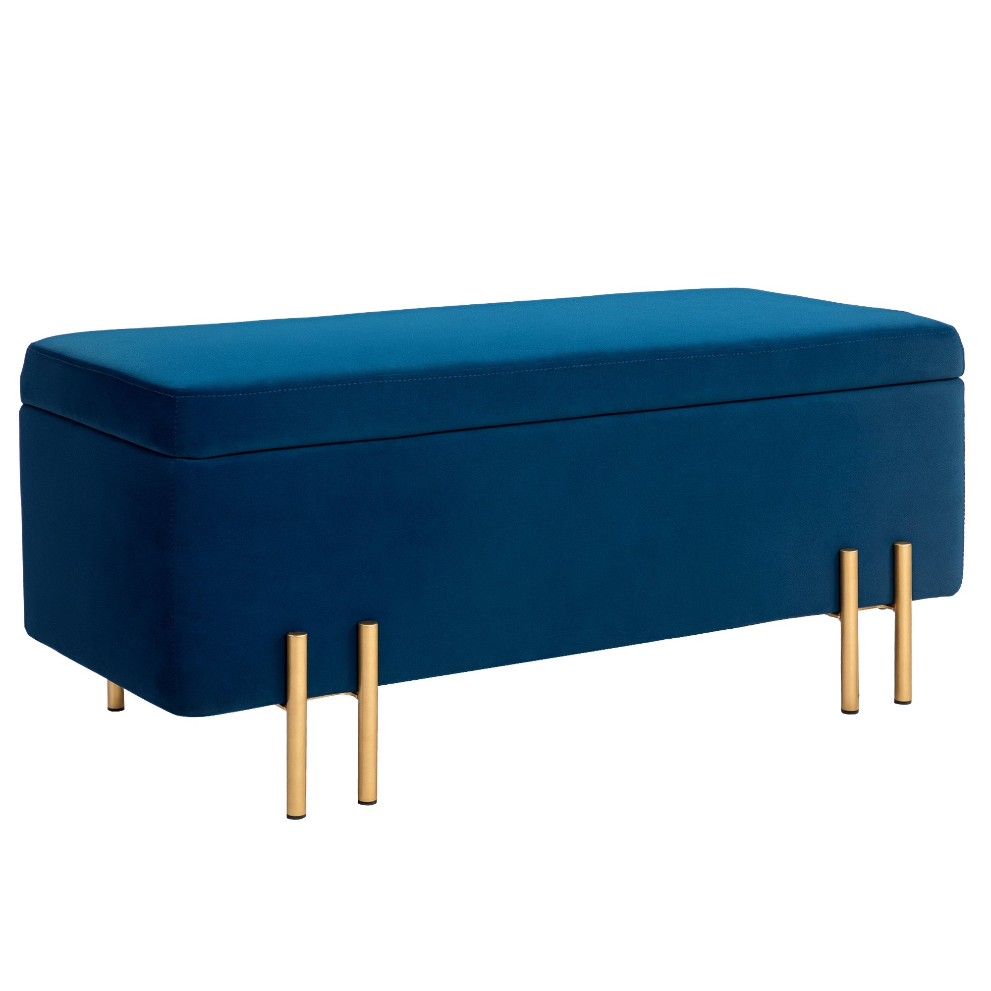HOMCOM Späichere Bench Ottoman mat Velvet Finish, Polsterbänk mat Metal Fëss, Späicherkëscht fir Wunnzëmmer Schlofkummer Hallef 100 x 40 x 42 cm, Blo
