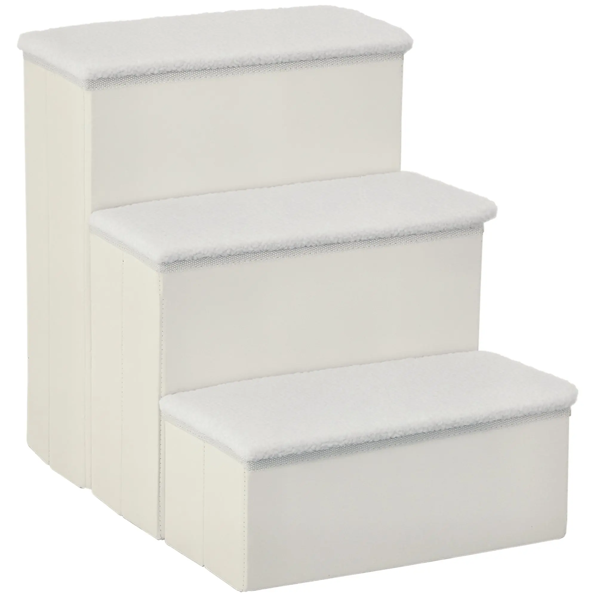 Pet Stairs Cat Stairs Dog Stairs Foldable 3 Steps Pet Stairs with Storage Space for Cats and Dogs MDF White 40 x 54 x 48 cm