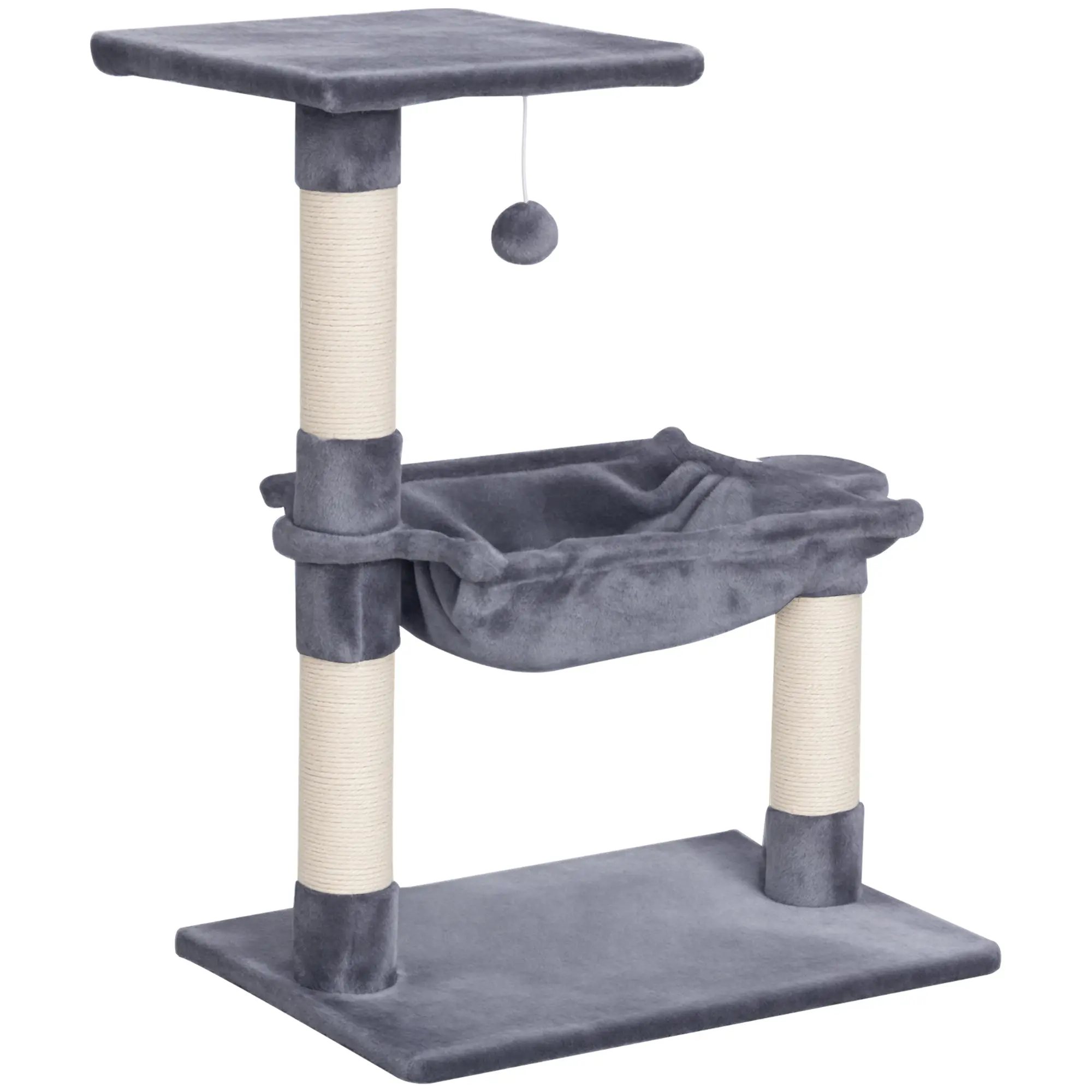 Climbing Tree Cat Scratching Post with Sisal Column Plush Hammock Chipboard Grey 50 x 36 x 70 cm