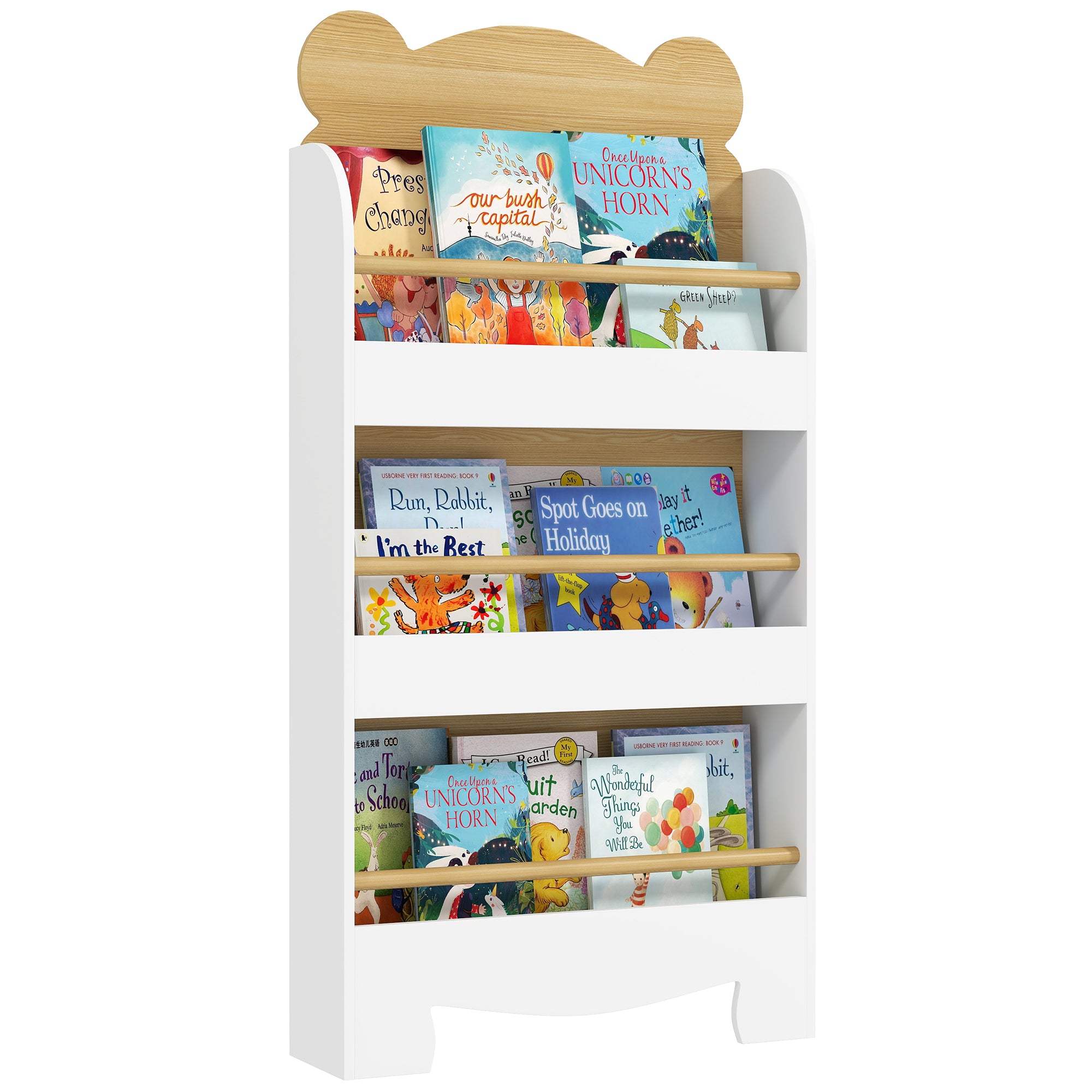 AIYAPLAY 3-stufiges Kinderbuchregal Bären Design für Spielzimmer, Schlafzimmer, Kinderzimmer Naturholz