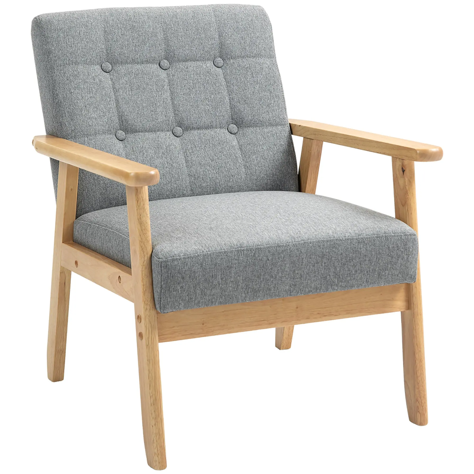 Single Sofa Upholstered in Linen with Wooden Armrests Padded Backrest Supports up to 130 kg Armchair for Living Room Bedroom Light Gray