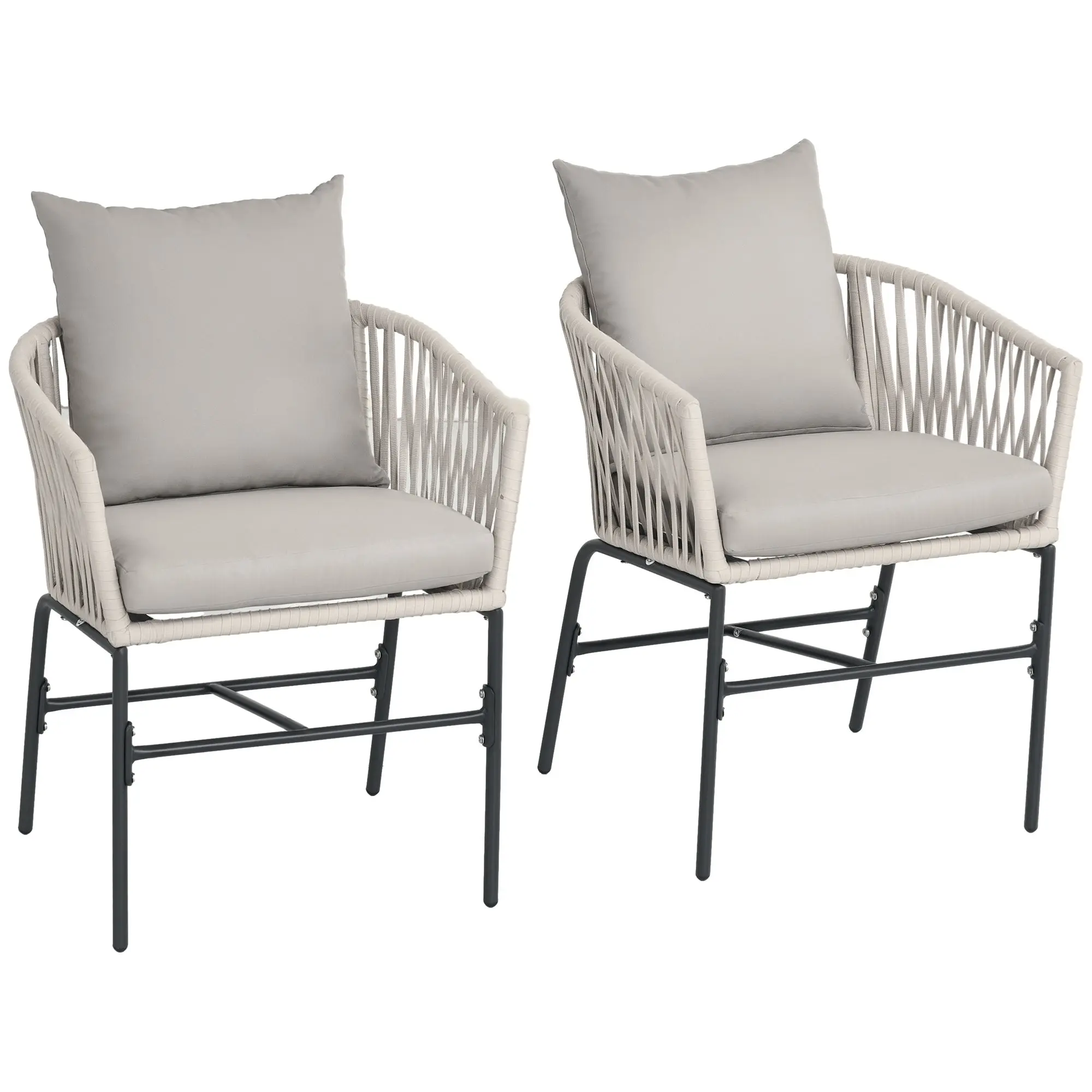 2-Pack of Garden Chairs with Cushions Garden Chair Set in Boho Style Patio Chair, Garden Furniture Balcony Chair Terrace Chair, Metal Frame, 57 x 60 x 71 cm, Beige