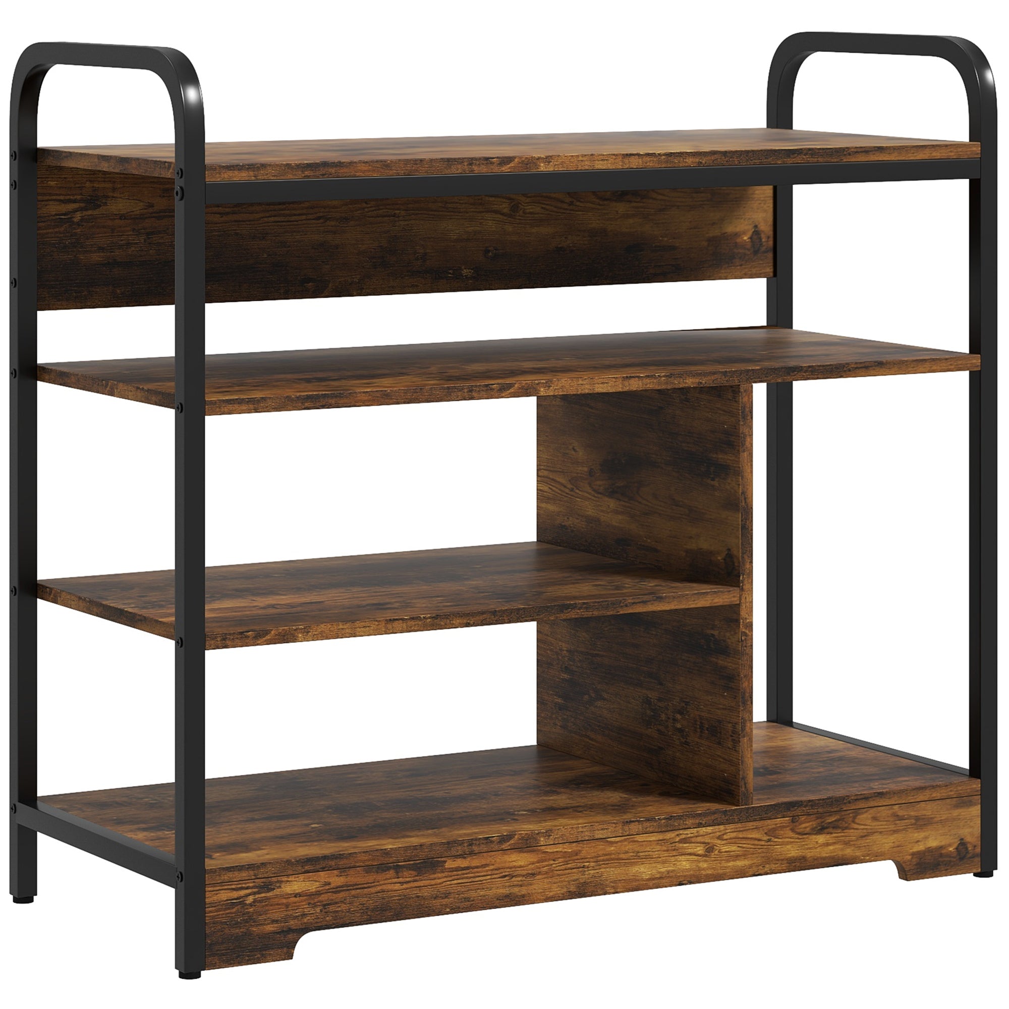 Shoe Rack with 4 Levels, Shoe Shelf with Handle, Shoe Stand for 11 Pairs of Shoes, Space-Saving Shoe Storage, Shoe Organizer for Entryway, Hallway, Rustic Brown