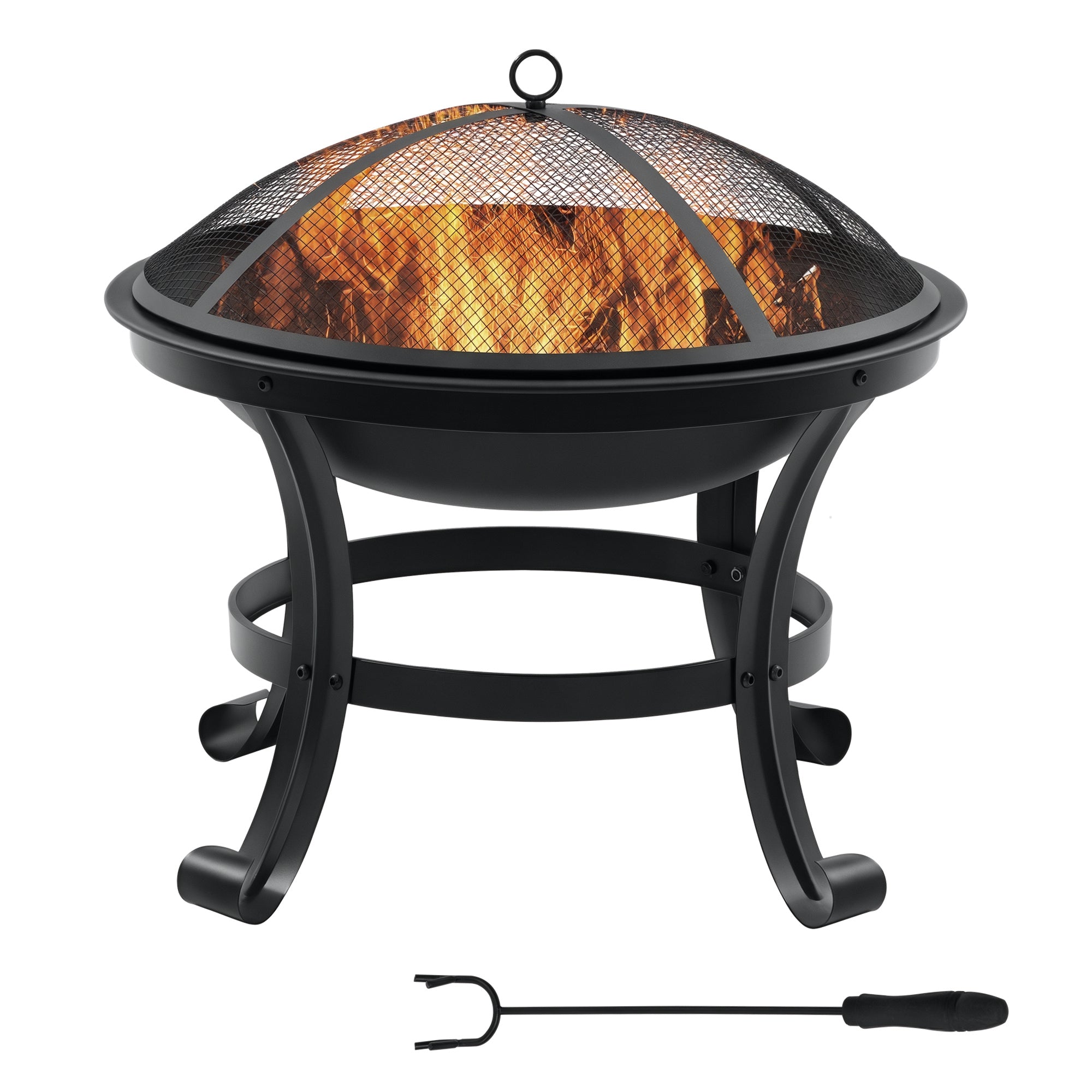 Outsunny Outdoor Feuerstelle Garten Stahl Feuerstelle mit Funkenabweiser und Holzstecher für Terrassenfeuer Camping Ø55x50 cm Schwarz