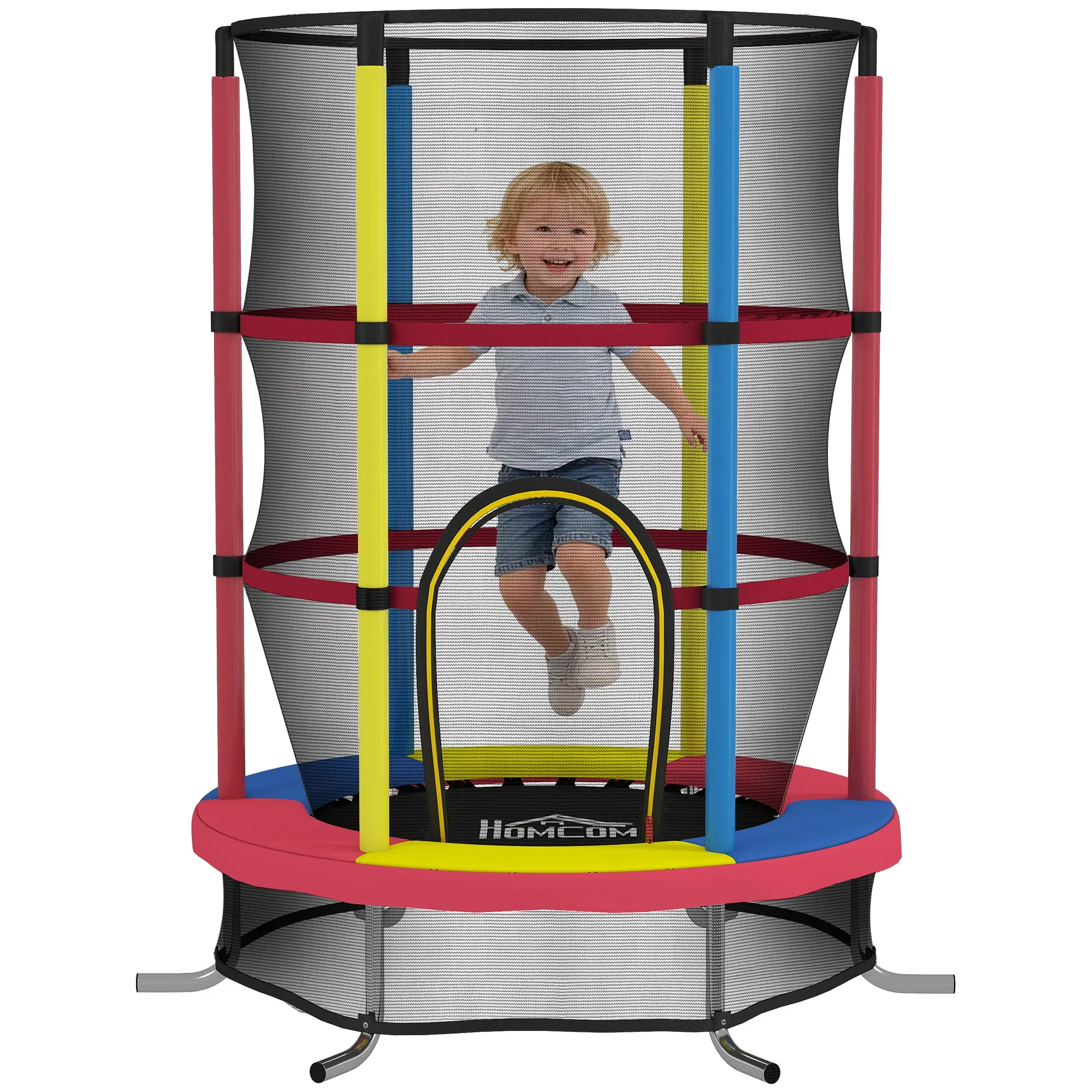 Kids Trampoline, 63" (160 cm) Mini Trampoline for Ages 3–6 with 360° Safety Net, L‑Shaped Legs, 99 lb Capacity, Indoor/Outdoor, Multicolor