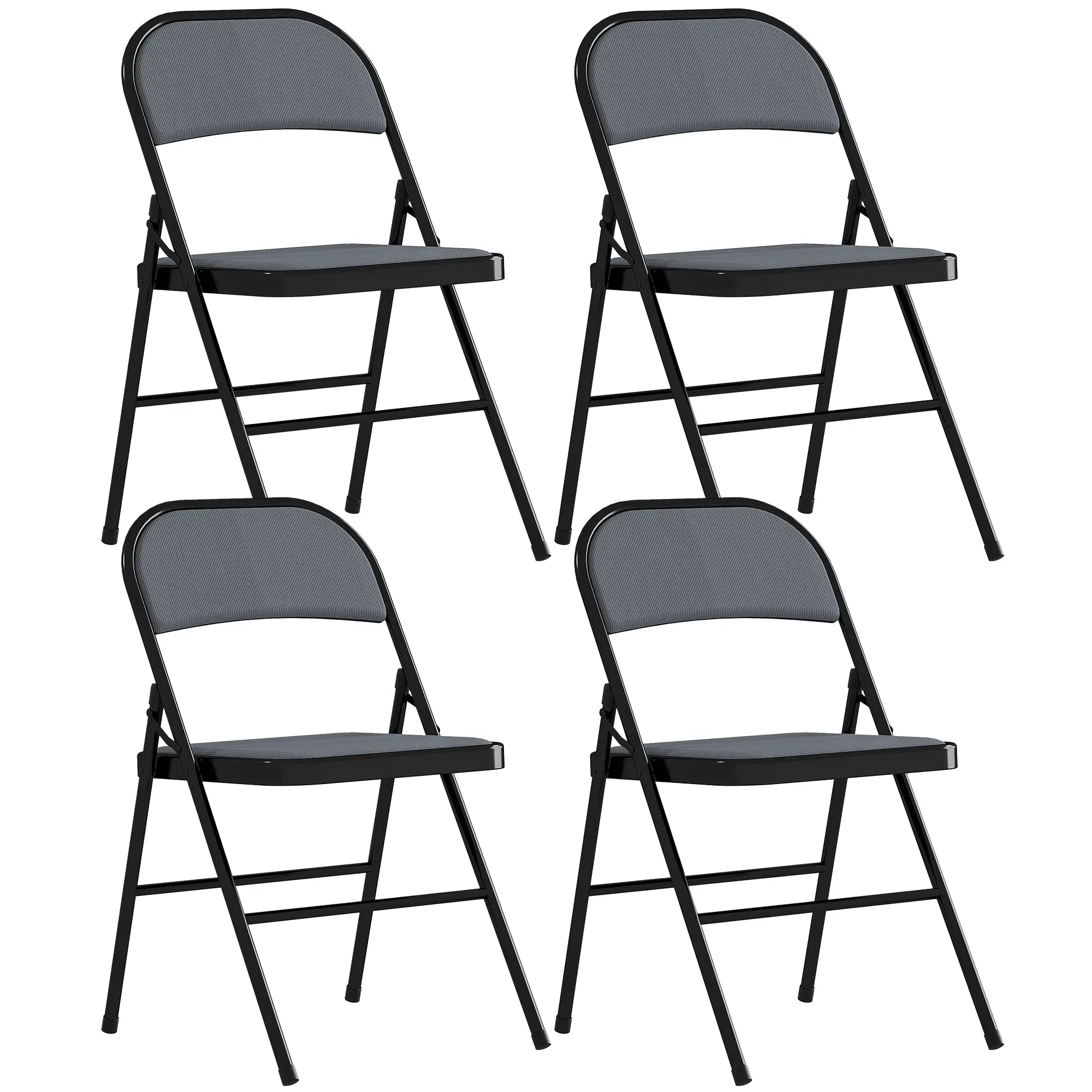 Set of 4 Folding Dining Chairs — Padded Corduroy Seat, Steel Frame, 17.7 x 18.1 x 30.7 in (Gray)