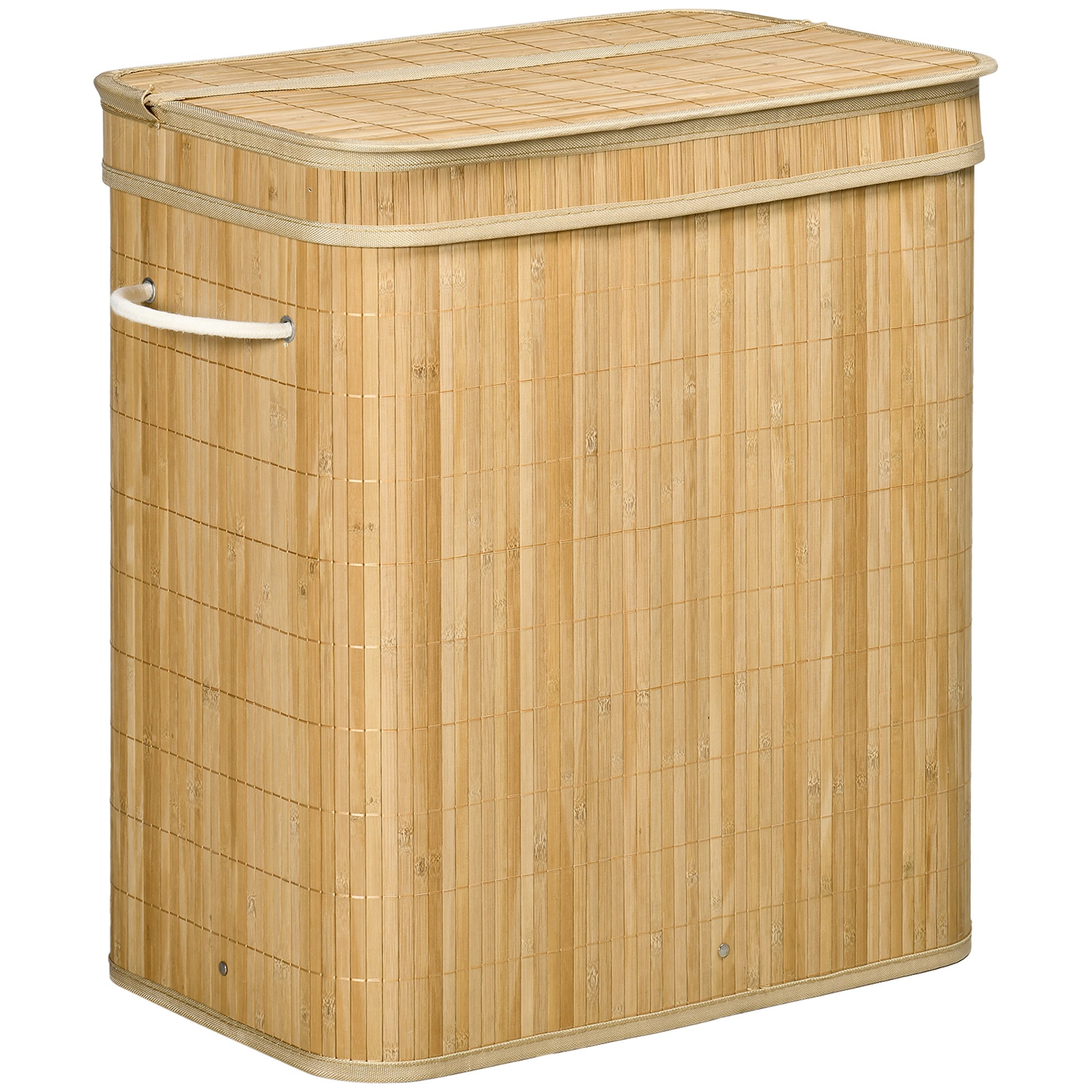 HOMCOM Wasmand met Deksel 90 L Wasverzamelaar met Handgrepen, 2 Verwijderbare Waszakken, Vouwbaar, Wasbox Wasemmer voor Wasruimte Slaapkamer Badkamer Natuurlijke Hout