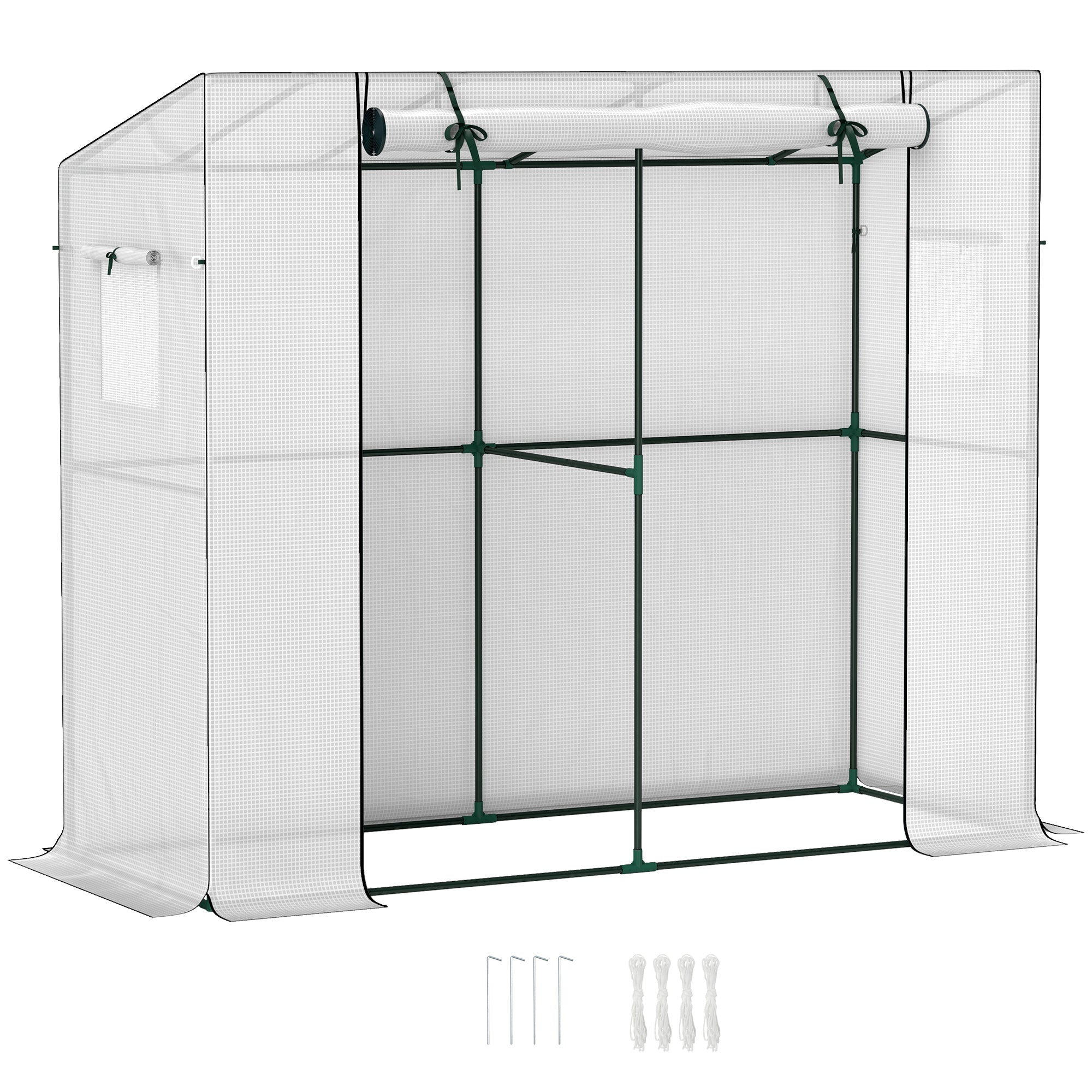 Greenhouse with Roll-Up Door 2 Windows, Winterproof Steel Frame Greenhouse, Cold Frame for Balcony, Garden, Tomato House with UV Protection 200x76x170cm Greenhouse for Vegetables Flowers, White