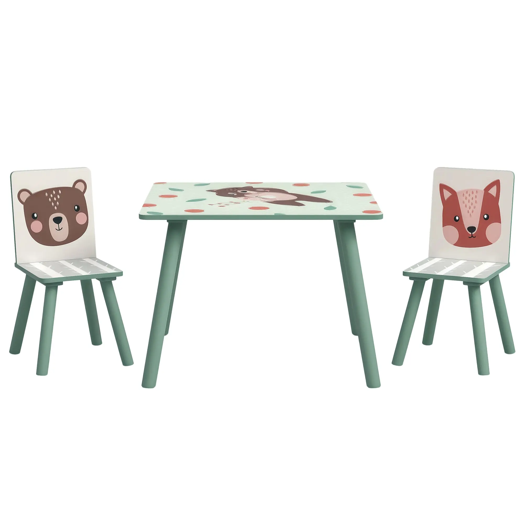 ZONEKIZ 3-Piece Children's Table and Chairs Set Kids Table with 2 Chairs Furniture Set for Activities for Children 3-8 Years for Bedroom Playroom Green and White