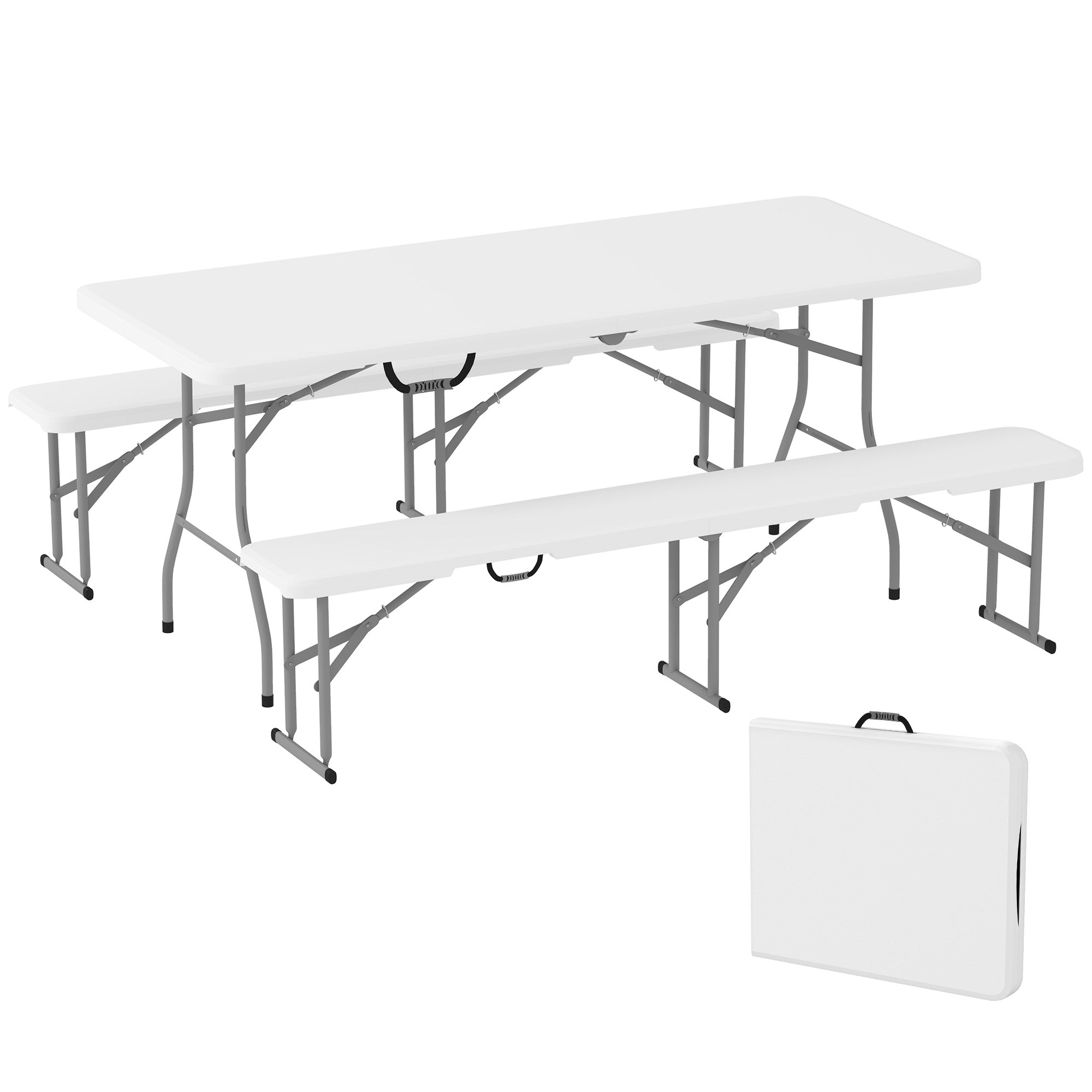 Outsunny Sammenklappelig Øltelt Sæt - 3-delt Campingbord, 2 Ølbænke med Bærehåndtag, Øltelt Sæt til Altan, Have, Festtelt 180 x 74 x 74 cm