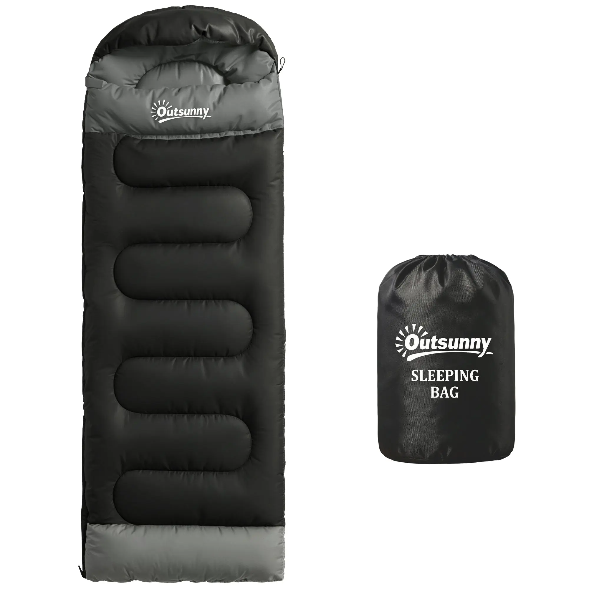 Lightweight 3-Season Adult Rectangular Sleeping Bag — Compact, Water-Resistant, Black