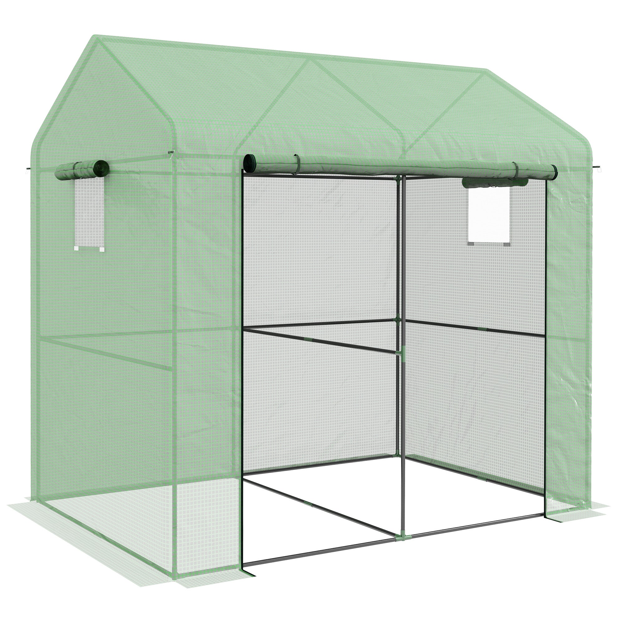 Garden Greenhouse PE, Balcony Greenhouse, Reinforced 135 g/m? Tarpaulin, Steel Frame, Roll-Up Zipper Door, for Vegetables Plants Flowers, Indoor and Outdoor, 200 x 140 x 200 cm, Green