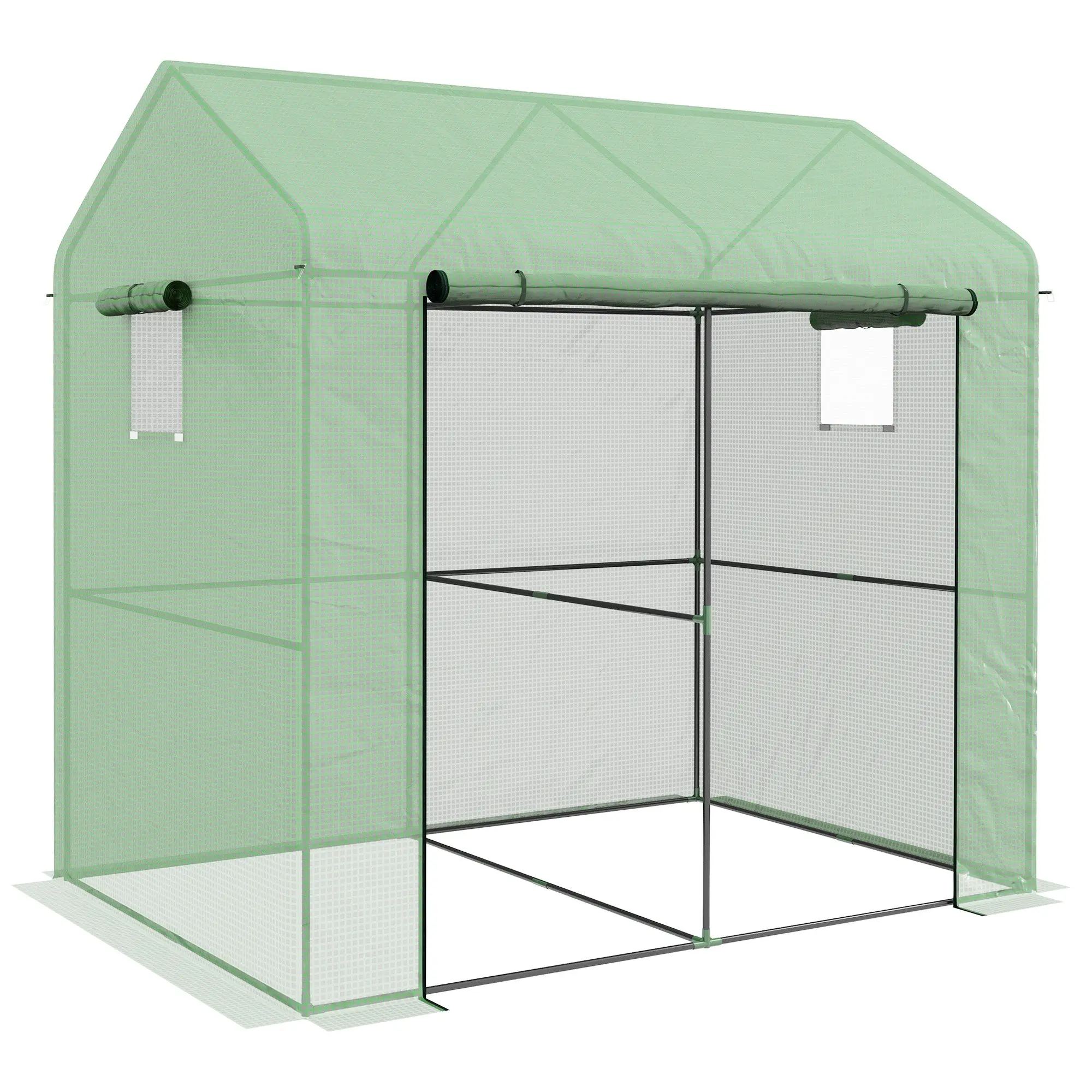 Garden Greenhouse PE, Balcony Greenhouse, Reinforced 135 g/m? Tarpaulin, Steel Frame, Roll-Up Zipper Door, for Vegetables Plants Flowers, Indoor and Outdoor, 200 x 140 x 200 cm, Green