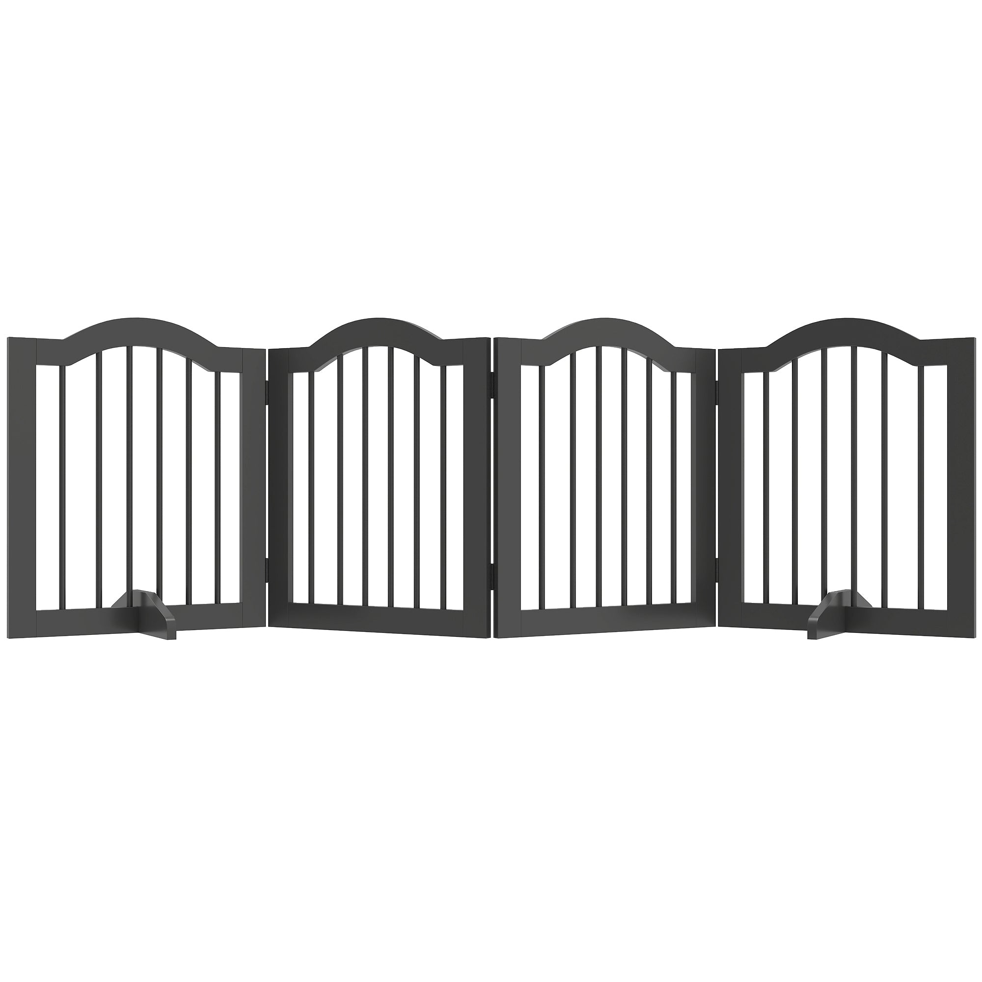 PawHut 4-panel vikbar hundgrind med gångdörr, 208 x 61 cm, fristående med 2 stödben — svart