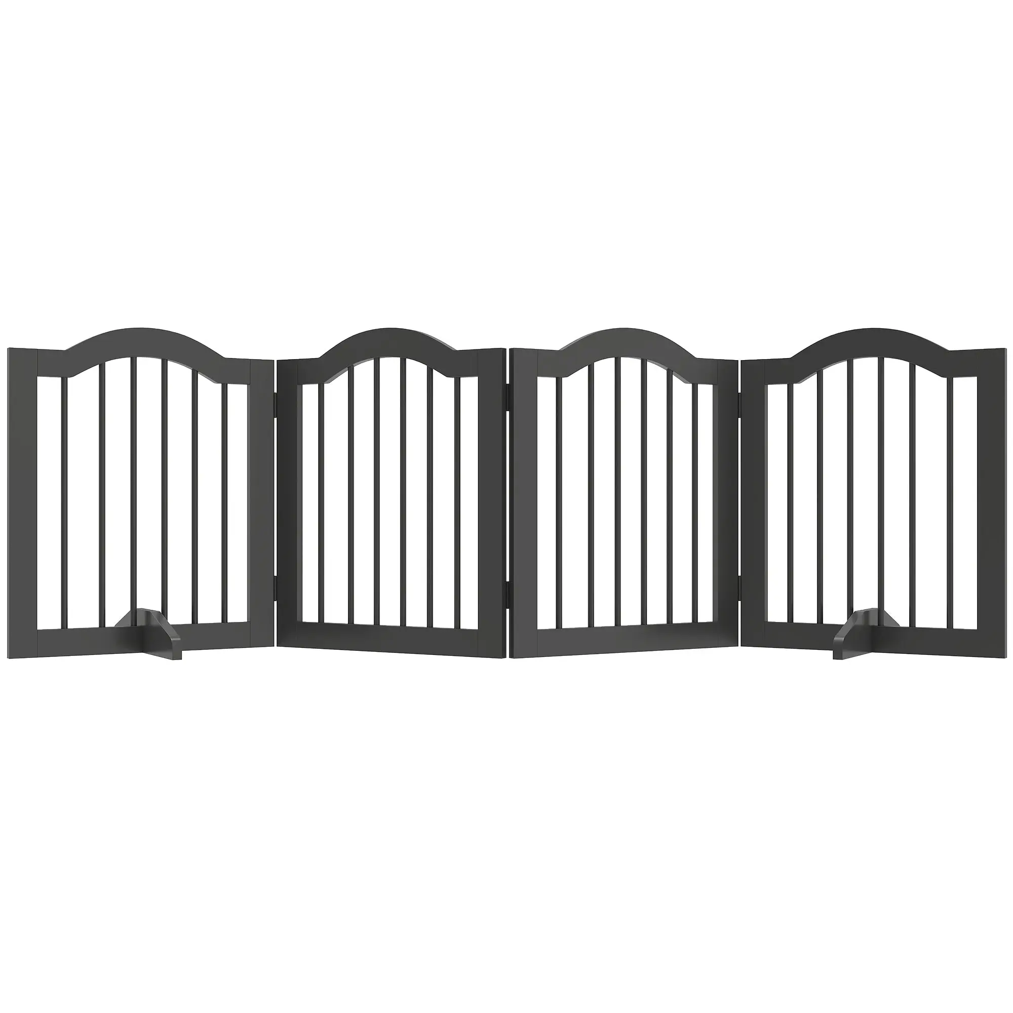 4-Panel Folding Dog Gate with Walk-Through Door, 81.9 x 24 in, Freestanding with 2 Support Feet, for Stairs/Kitchen/Hallway, Black