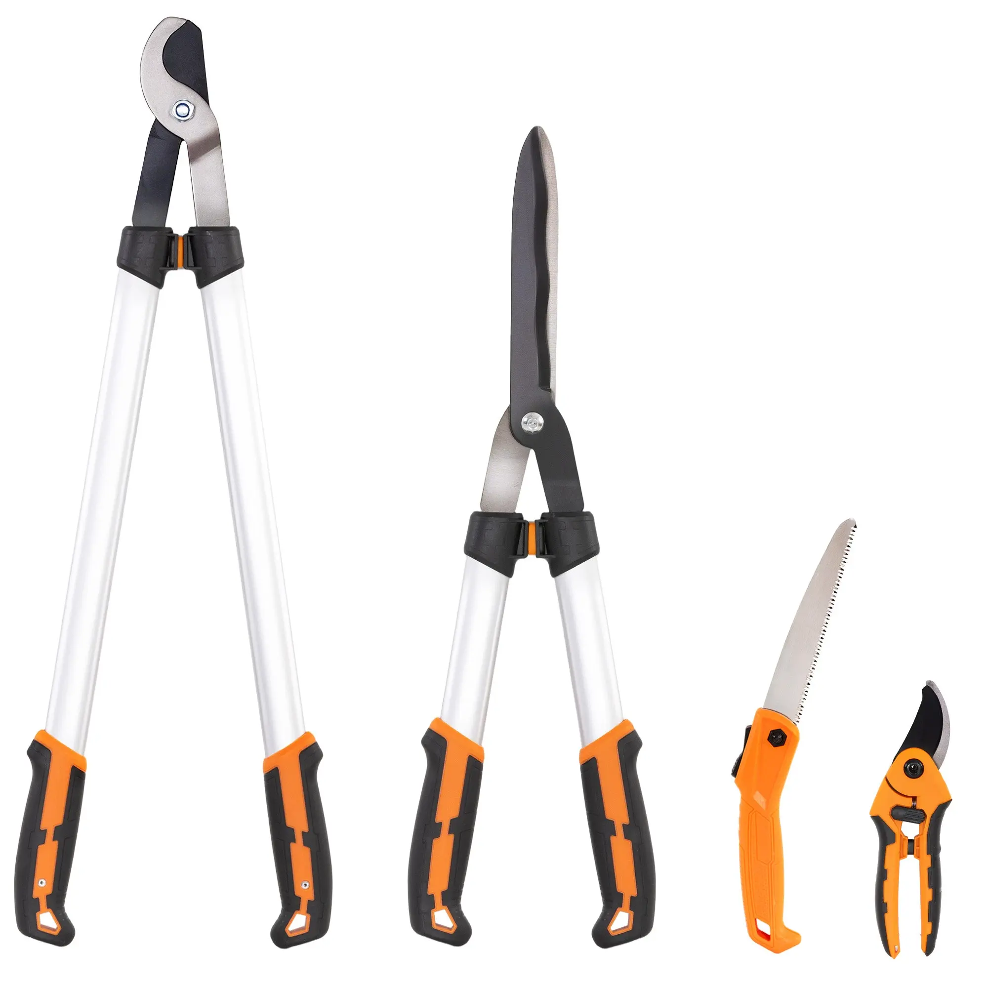 4-Piece Gardening Tool Set — Shears, Loppers, Pruners & Folding Saw with Sharp Rust-Resistant Blades and Soft Aluminum Handles