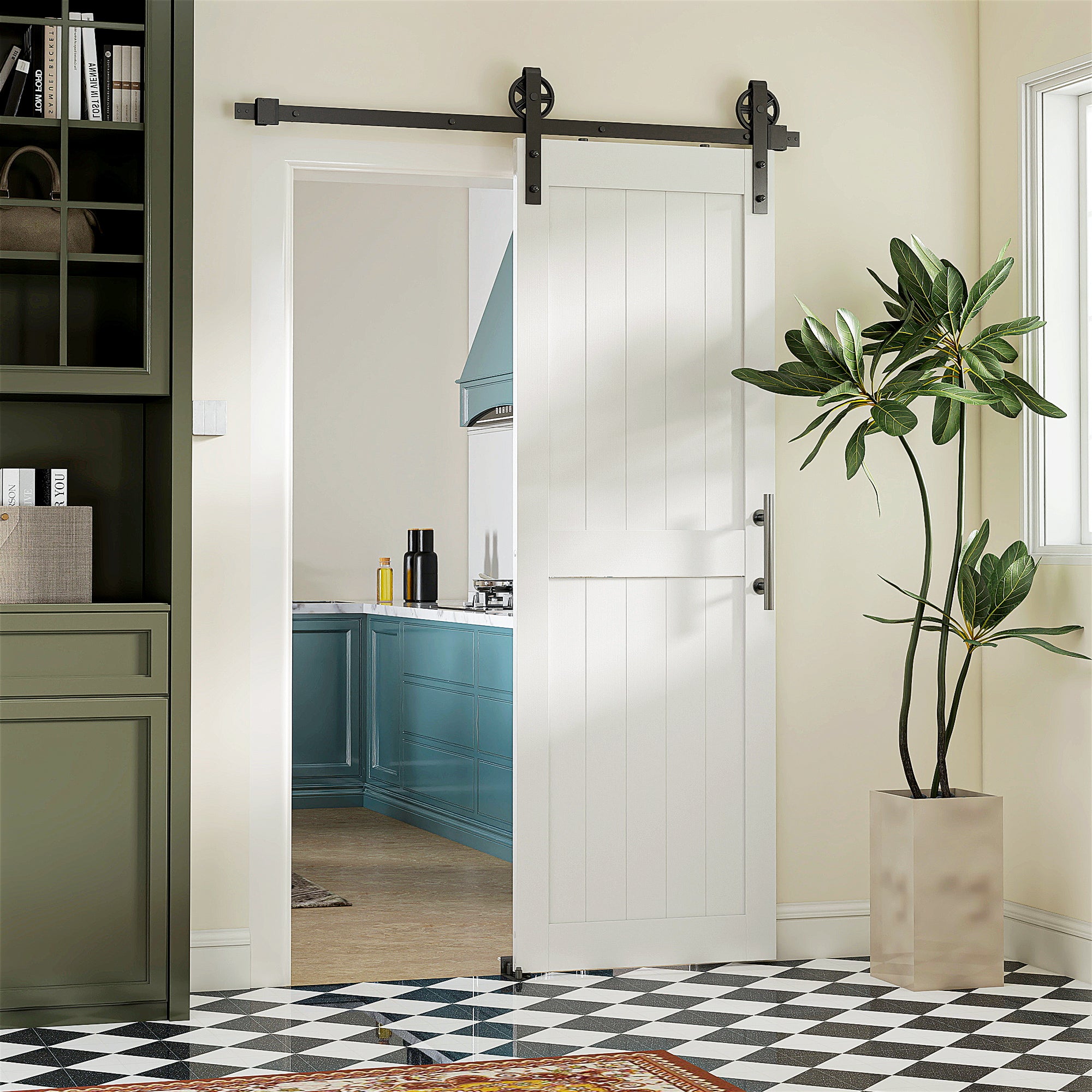 Barn Door with Hardware 71.5x213.4 cm Interior Sliding Door with Enhanced Handle, Roller, and Floor Guide for Bathroom, Living Room, White