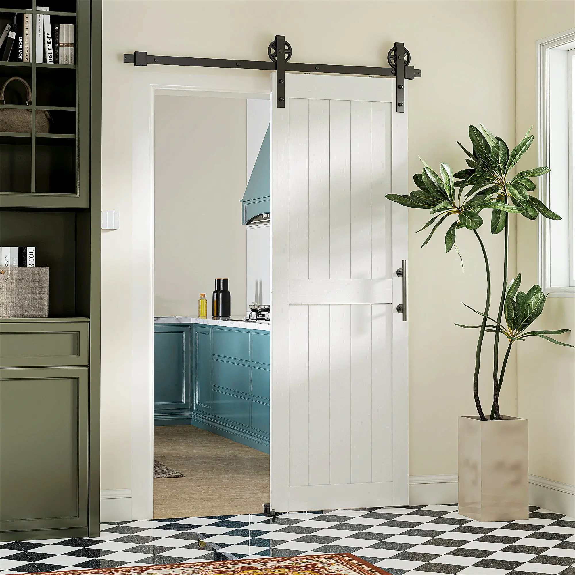Barn Door with Hardware 71.5x213.4 cm Interior Sliding Door with Enhanced Handle, Roller, and Floor Guide for Bathroom, Living Room, White