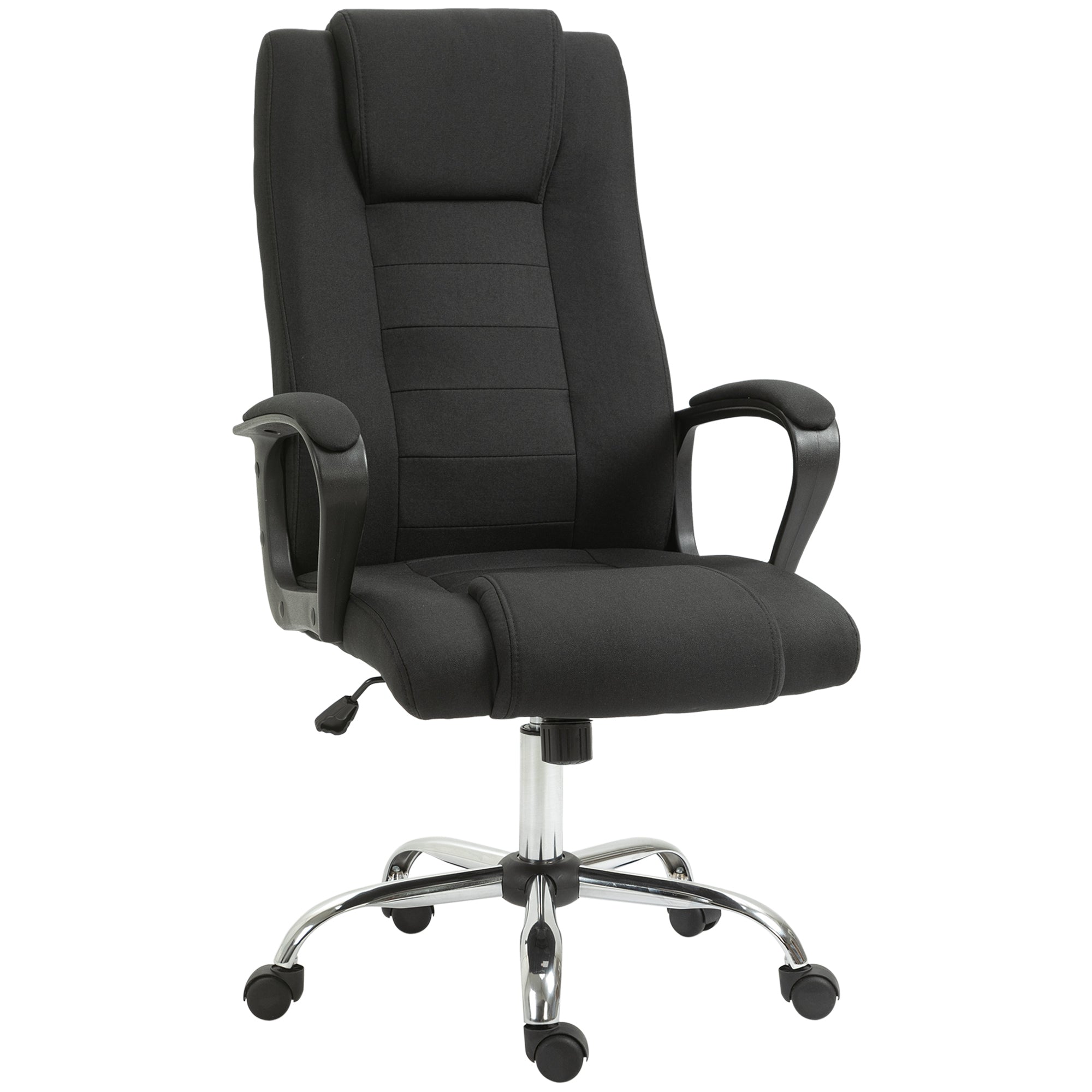 Vinsetto Kontorstol Computerstol med Vippemekanisme Hovedstøtte Ergonomisk Skrivebordsstol Rotérbar Højdejusterbar Linned-Overflade Sort 62 x 76 x 110-119 cm