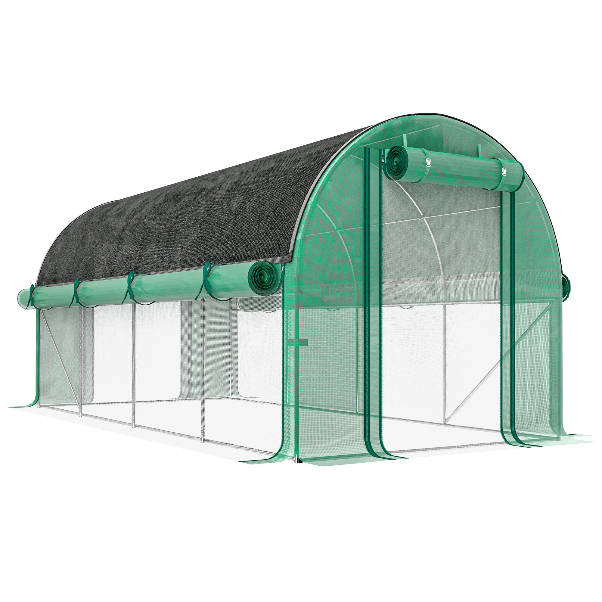 Serre de jardin Outsunny 4,5x2x2m avec Tente Supplémentaire et Murs Latéraux à Rouleau, 8 Fenêtres en Maille et 2 Portes à Rouleau