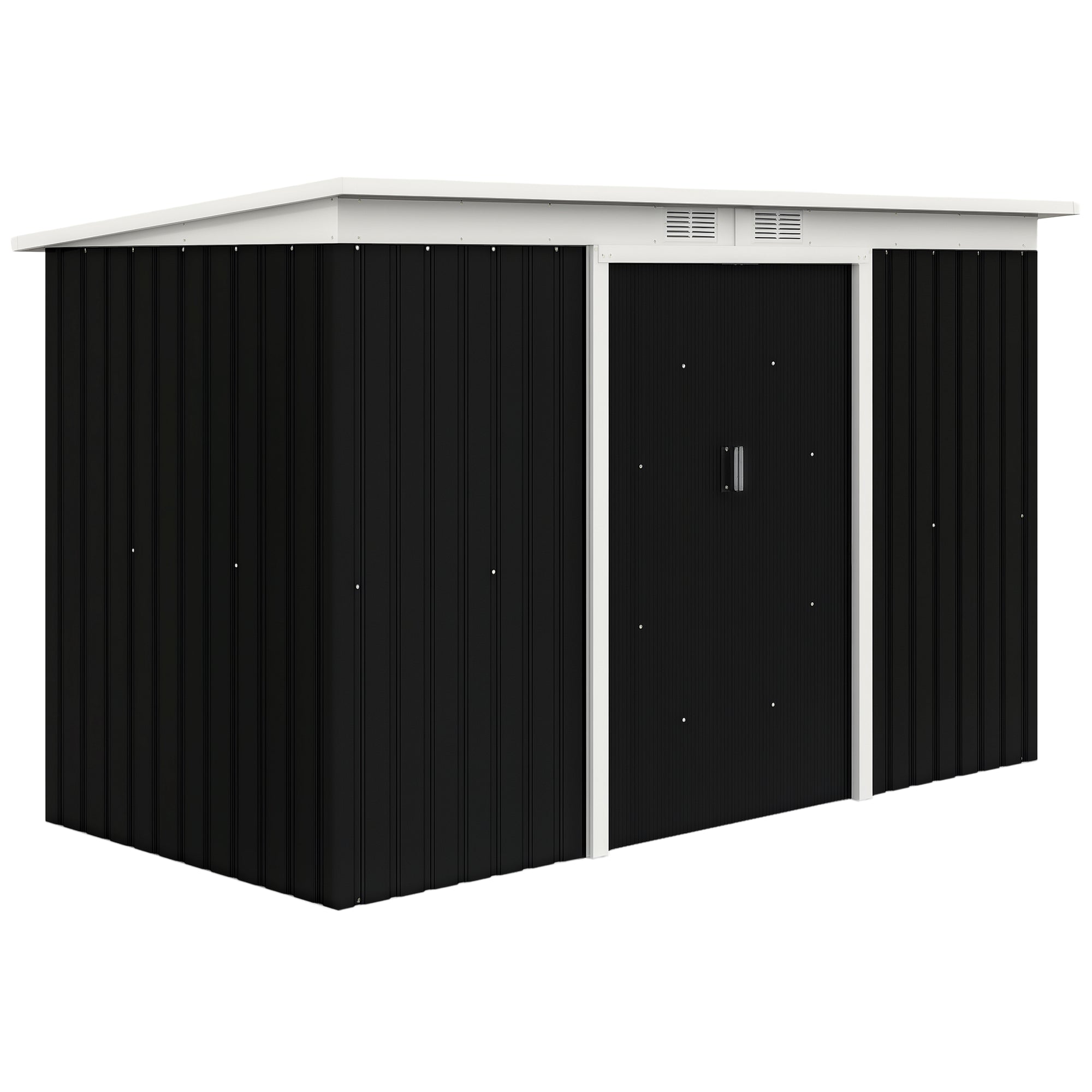 Metal Tool Shed 6.3m? 280x130x172cm Equipment Shed with Pent Roof Sliding Door Weatherproof Garden House Outdoor Garden Shed Cabinet for Backyard Outdoor Area Anthracite, Dark Gray