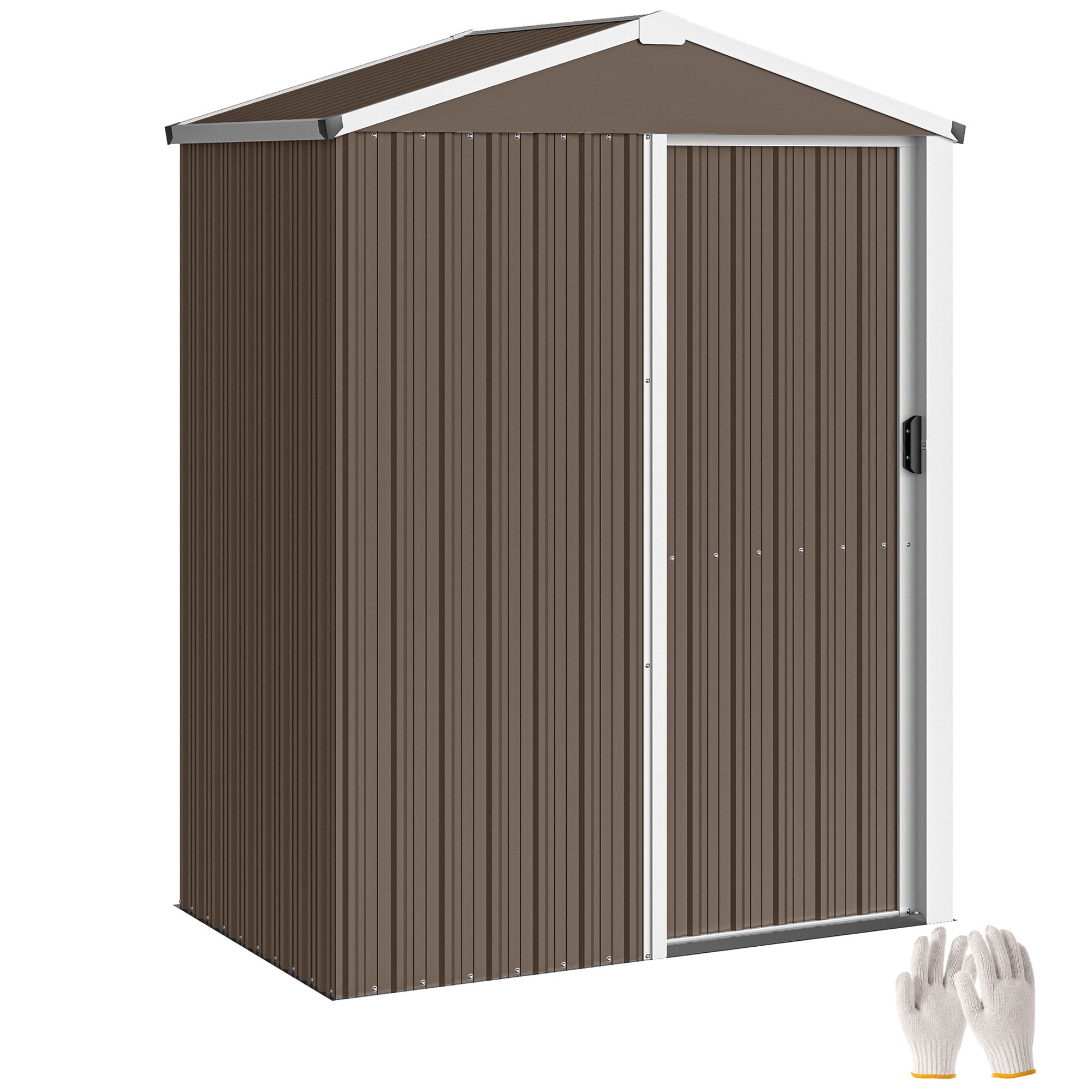 Metal Garden Shed 1.18m², Outdoor Tool Storage Shed with Sliding Door, Galvanised Steel Garden Storage Cabinet, Sloped Roof, Lockable Handle, 136 x 87 x 179 cm, Brown