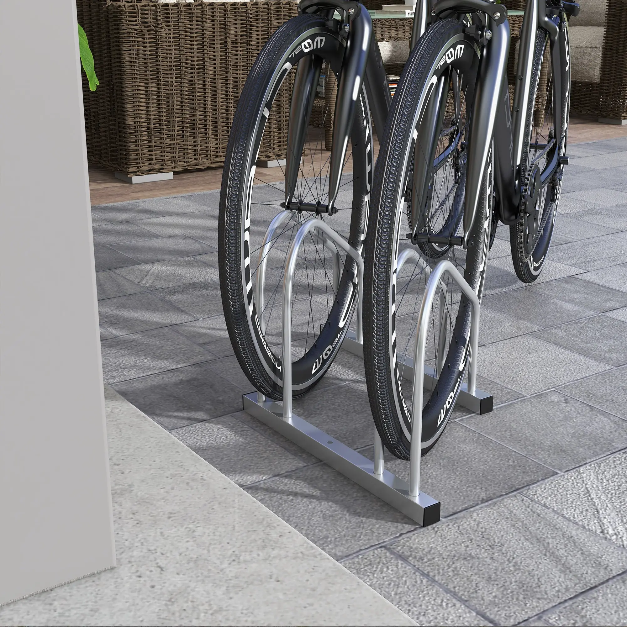 SPORTNOW Bike Rack 2-Bike Storage Stand Tire Width up to 61mm dim. 50L x 34W x 27.5H cm Silver Steel
