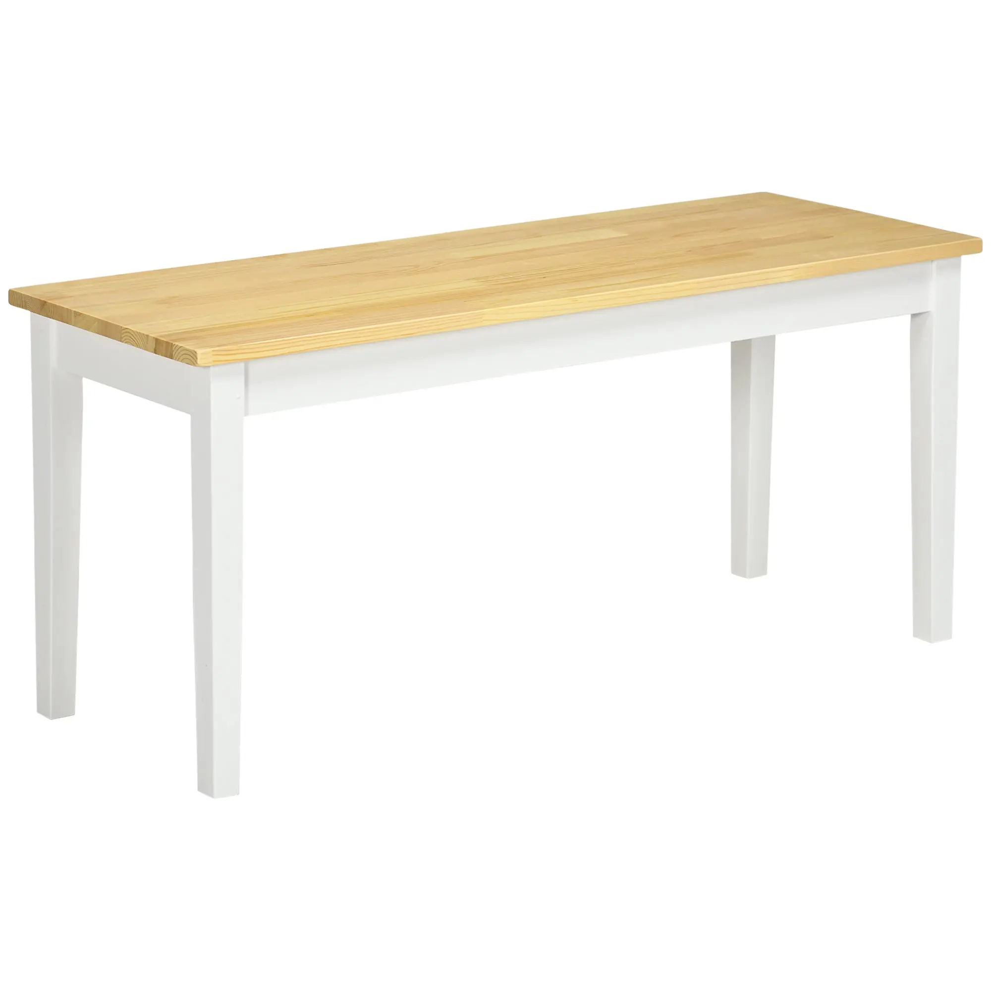 2-Seater Wooden Bench, Kitchen Bench Living Room Bench for Kitchen, Entrance, up to 220 kg Load Capacity, Pine Wood, Natural+White, 102 x 36 x 45 cm