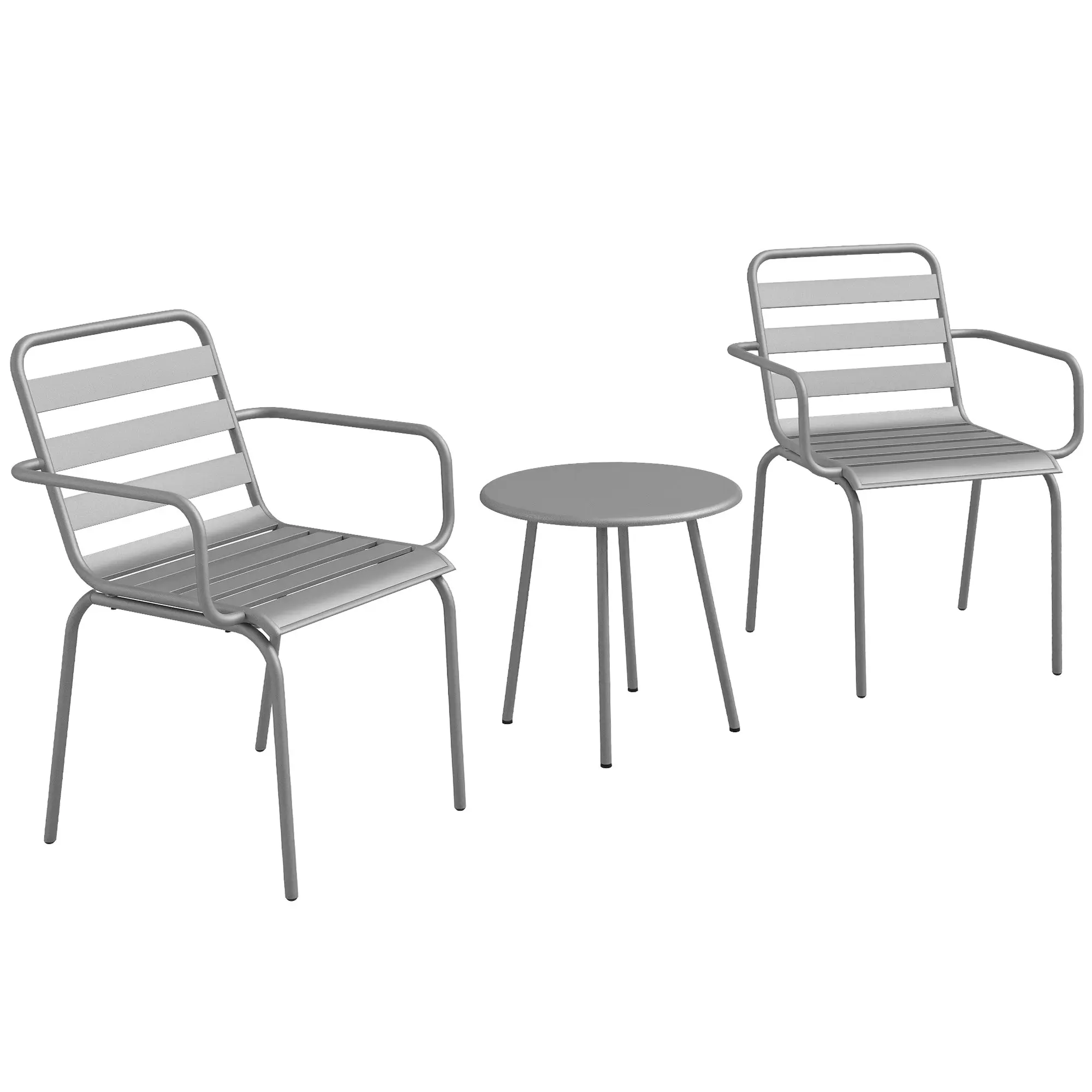 3 Piece Bistro Set Garden Furniture Set with 1 Coffee Table, 2 Stackable Chairs, Balcony Set, Seating Group for Balcony, Terrace, Steel, Light grey