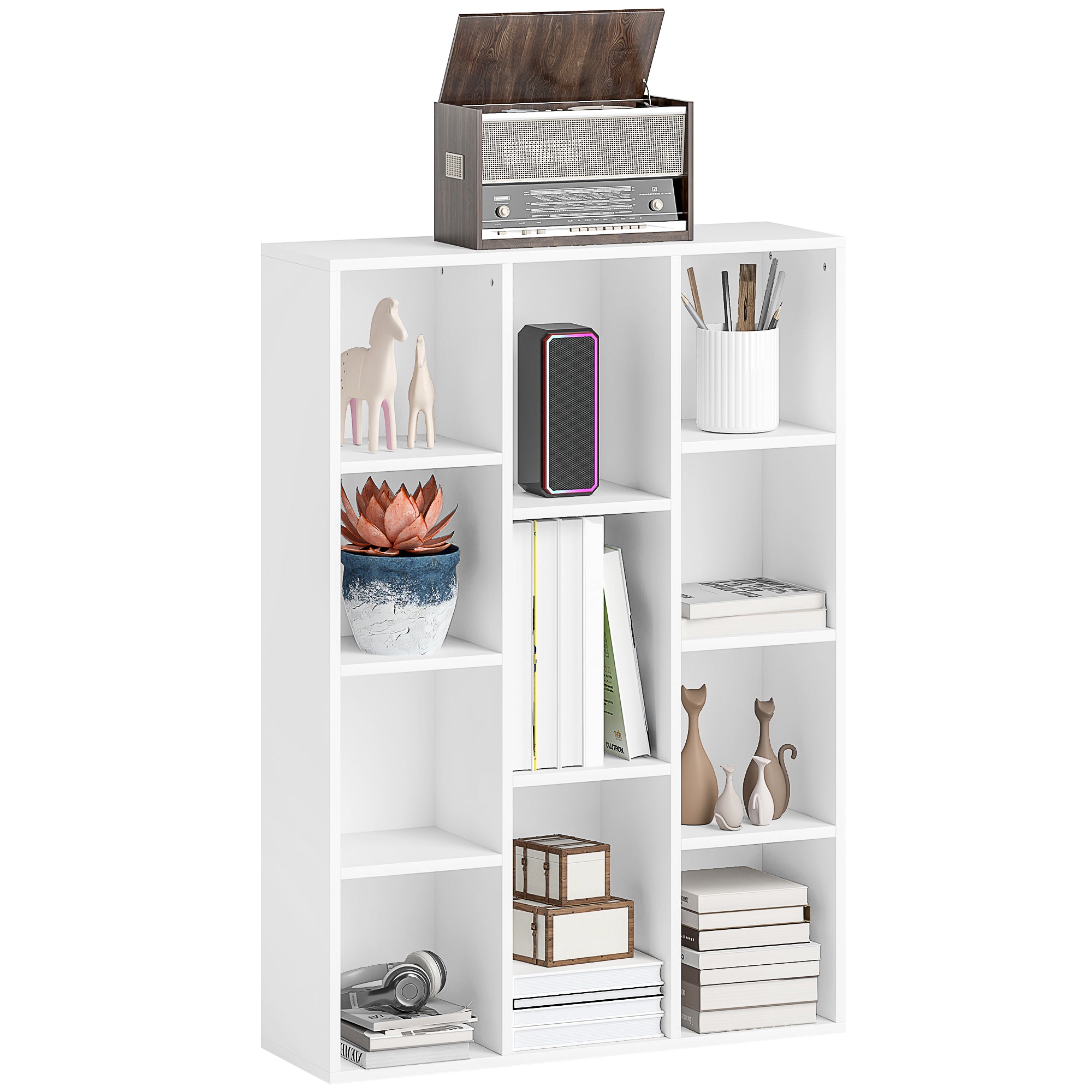 HOMCOM 4-stöckiges Bücherregal mit 11 Fächern – Vertikales oder Horizontales Design für Wohnzimmer, Büro und Schlafzimmer 74,3x24x106 cm Weiß