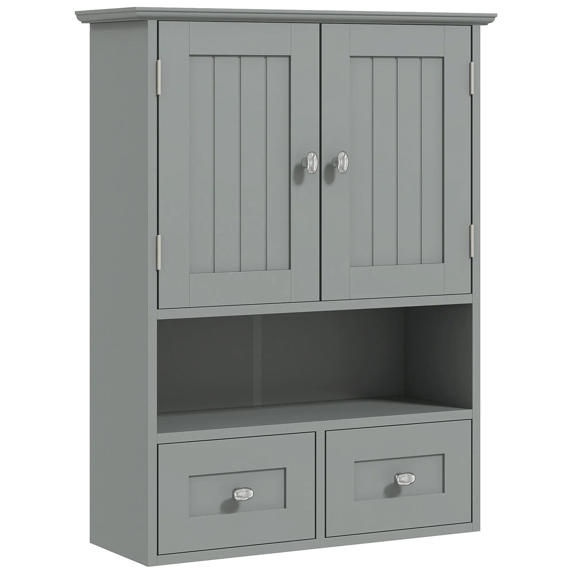 Wall-Mounted Bathroom Cabinet with Double Doors, Open Shelf & 2 Drawers, 20 x 7 x 26 in, Gray
