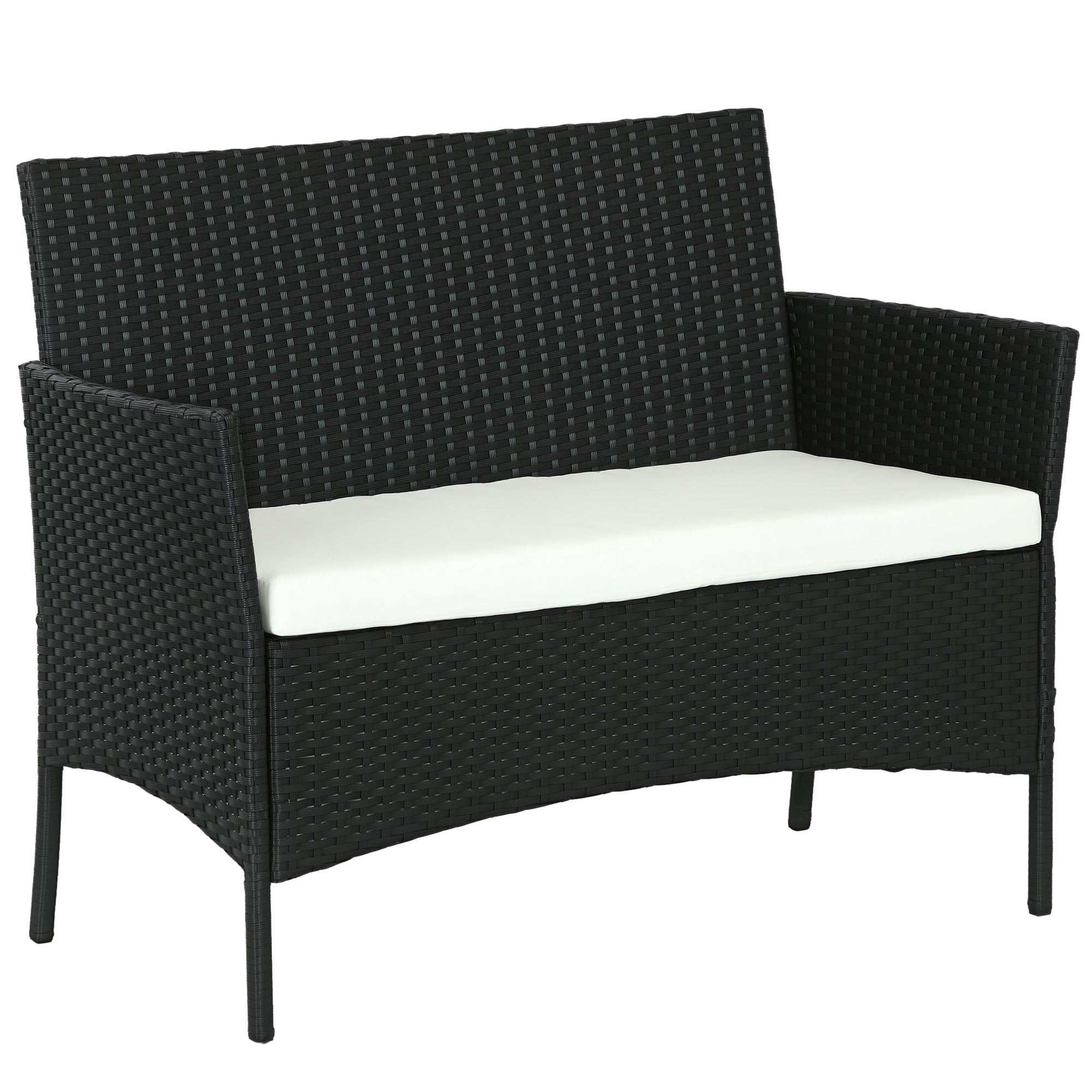 Outsunny PE rattan un tērauda dārza dīvāns, 2 vietu ar spilvenu un roku balstiem, 100x54x80cm, melns