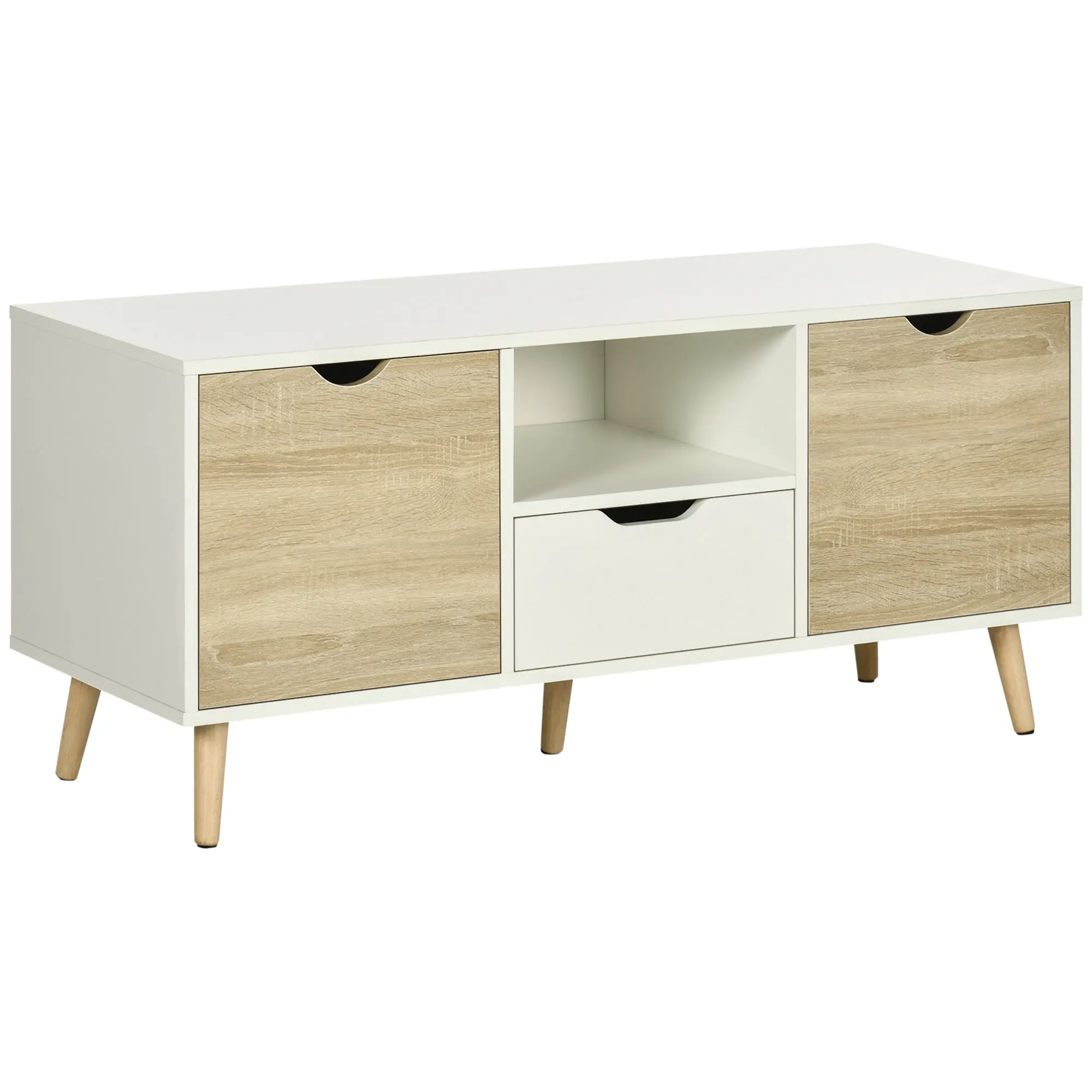 TV Stand with Drawer, 2 Doors, and Compartment TV Stand for TVs up to 50 Inches Sideboard for Living Room Bedroom 110x40x50 cm White and Natural