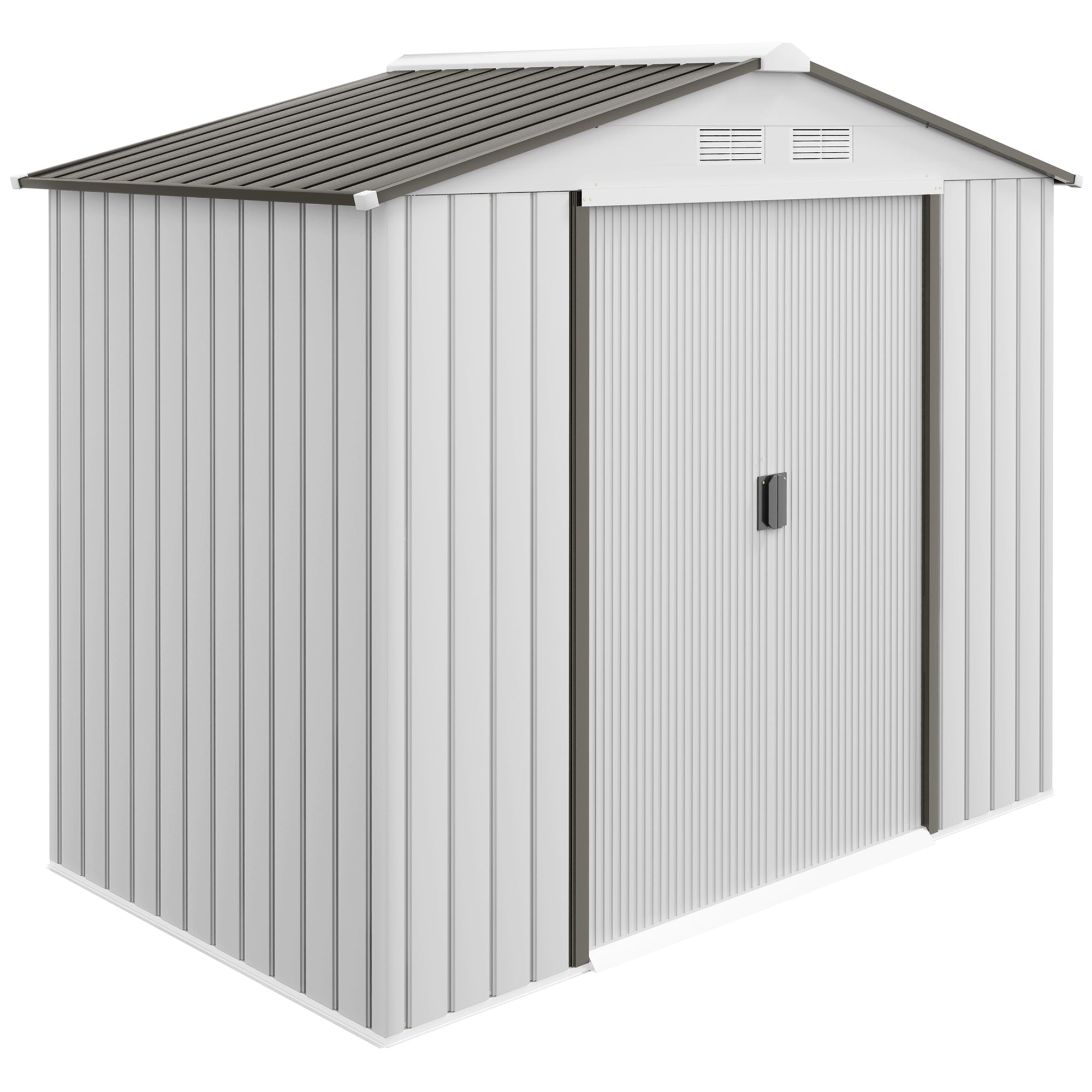 Garden Shed 2.5m? with Reinforcement Base No Floor 213x130x185 cm Outdoor Garden Shed with 2 Sliding Doors and 4 Windows for Tool Storage Silver
