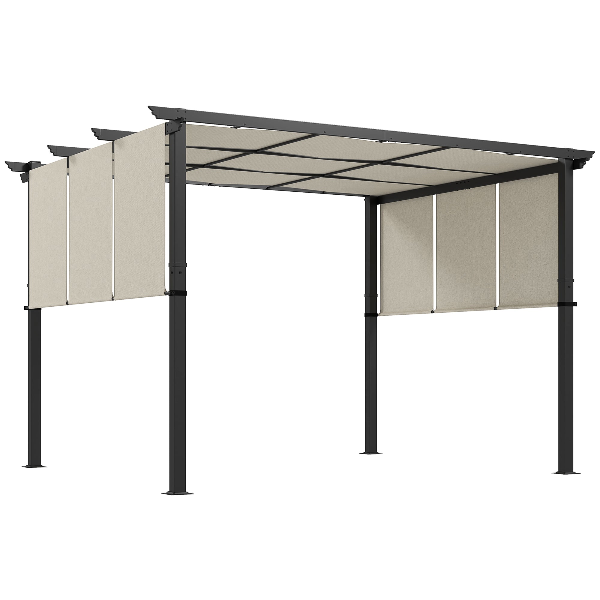 Outdoor Pergola with Retractable Canopy 11.7 x 9.7 ft, Freestanding Metal Patio Canopy Garden Pavilion with Adjustable Shade Panels, Beige