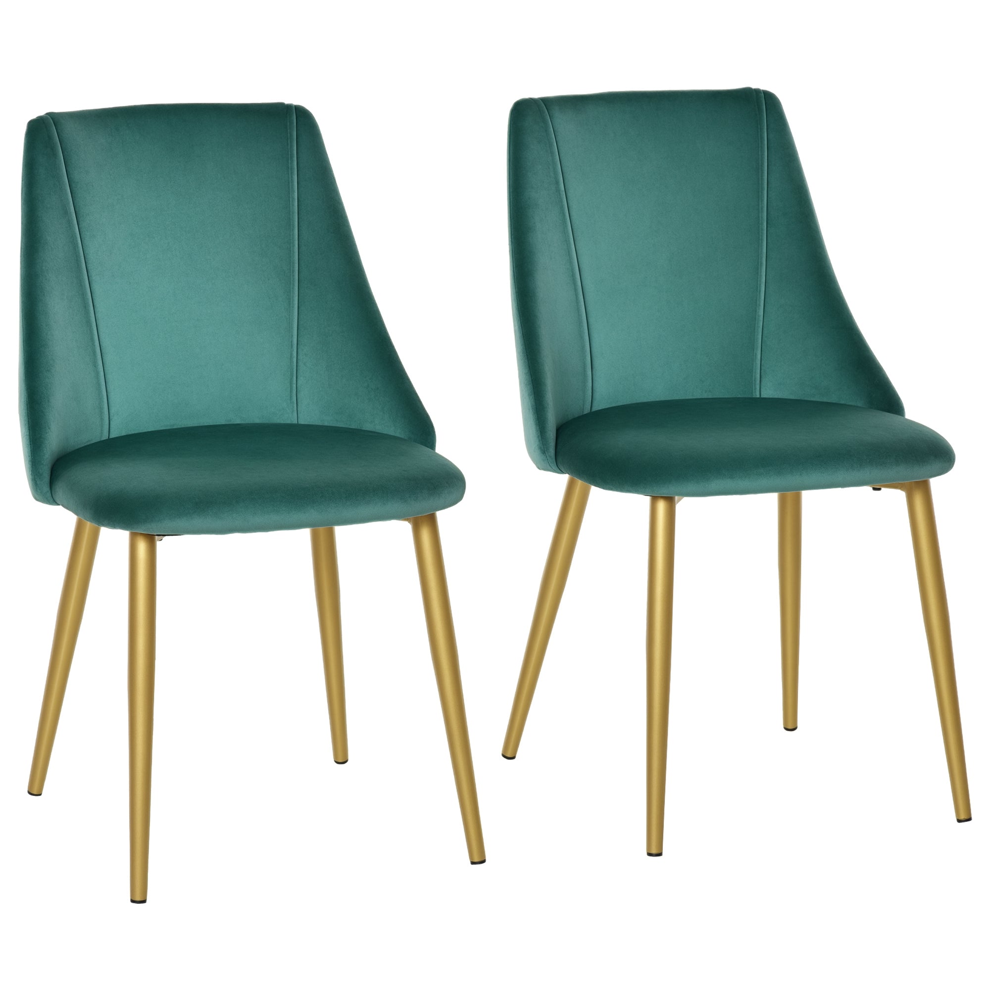 HOMCOM Set med 2 Moderna Klädda Matstolar med Ryggstöd, Metallben för Kök, Vardagsrum eller Lounge i Modern Stil, Grön, 50x56.5x85cm